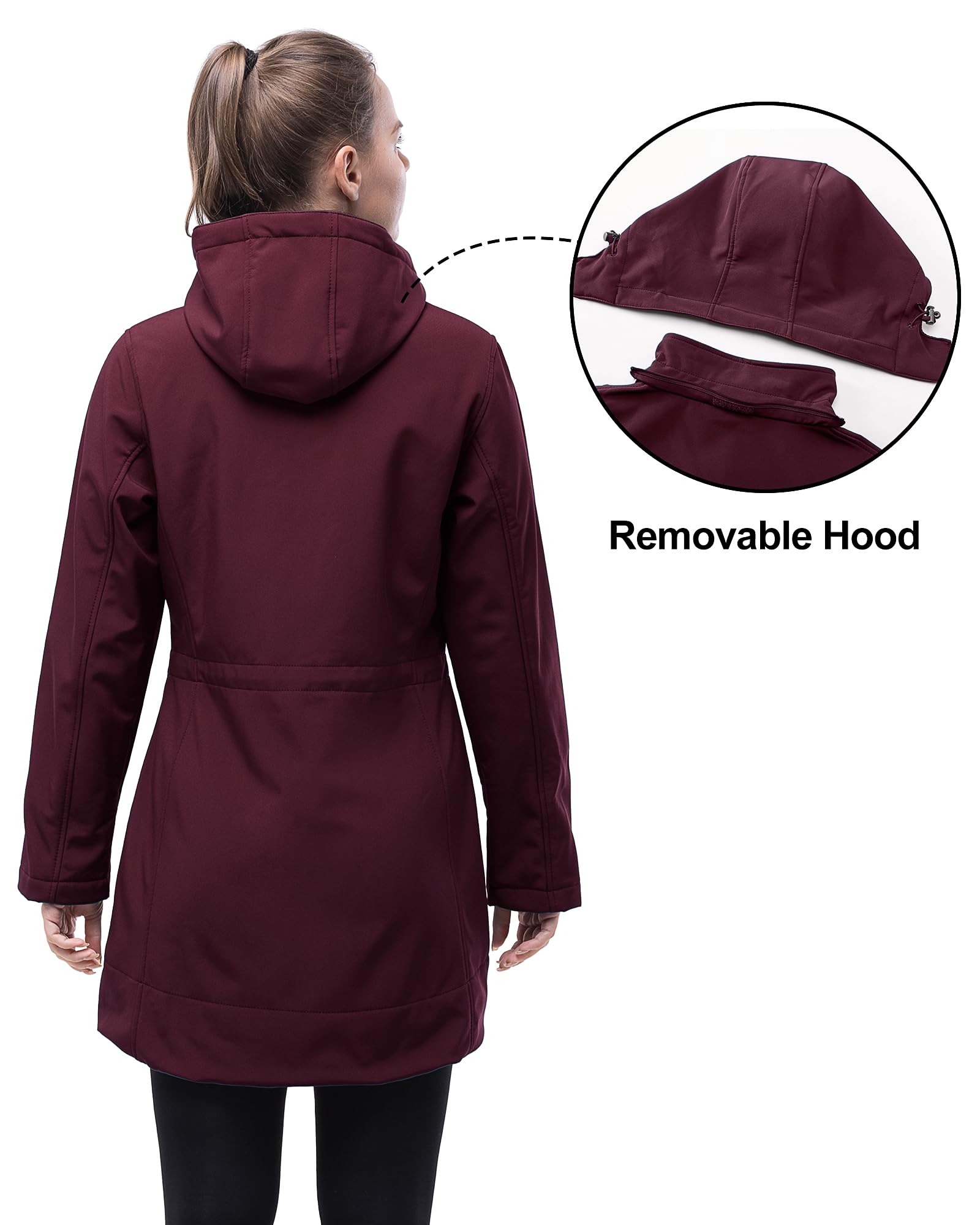 33,000ft Softshelljacke Damen Lange Übergangsjacke Wasserdicht Winddicht Softshellmantel Windbreaker Atmungsaktiv Wanderjacke Outdoor Mantel mit Abnehmbarer Kapuze