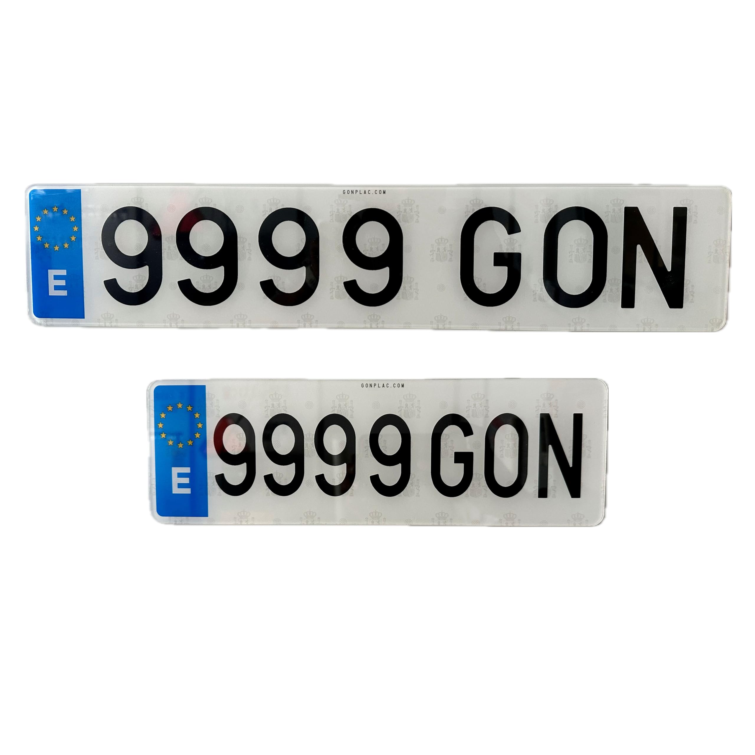 Gonplac Matrícula Acrílica Coche Homologada Alto Impacto Larga 52 x 11 CM & Alfa 34 x 11 CM (Conjunto 2 Und)