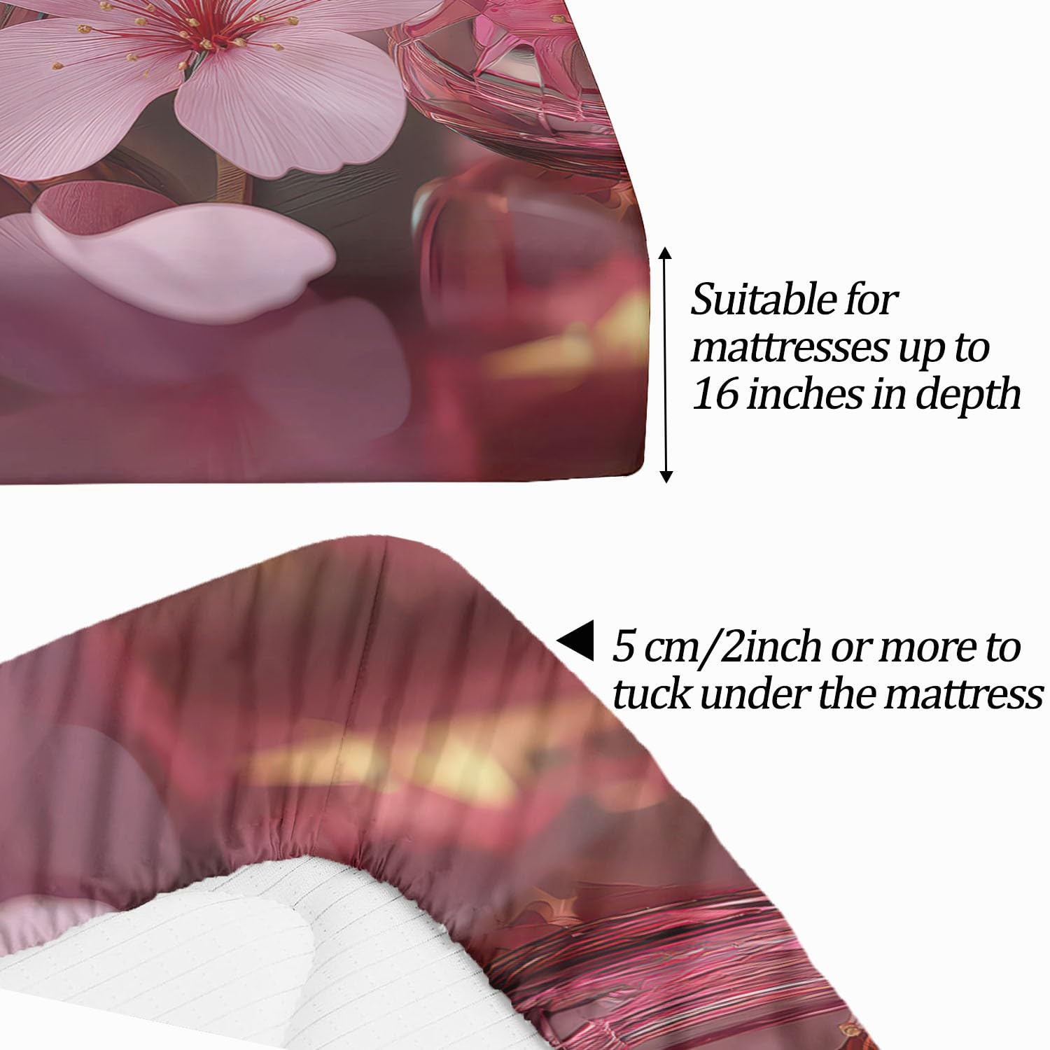 Lenzuolo con Angoli180 x 200 + 30 cm, Stampa 3D Forma Di Cuore Floreale per Bambini Ragazzi Adolescenti Adulti - Lenzuolo con Angoli in Morbida Microfibra Rosso