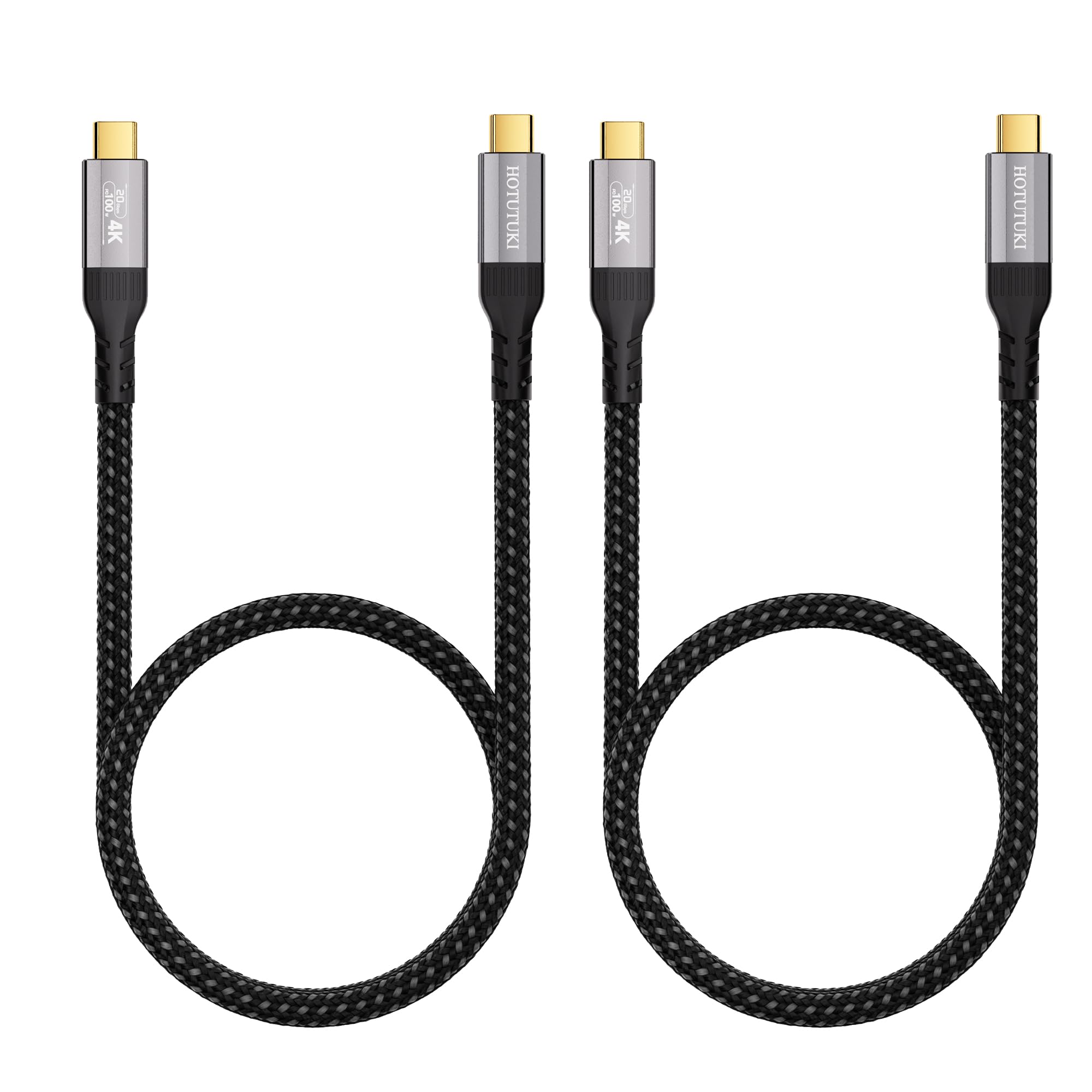 HOTUTUKI 2 Pack USB C Kabel Kurz (60CM+60CM) Nylon Geflochten - Thunderbolt 4/3 Kompatibel, 100W, 20Gbps Datenübertragung, 4K120Hz Videoübertragung für Display, Monitor