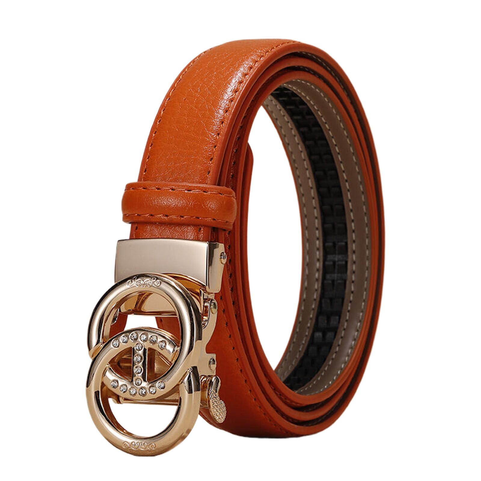 WRJAHCG Women's Belts Ratchet Fashion, Adjustable Thin Belt for Women with Hollow Pattern Alloy Automatic Buckle,Orange,115CM/45.3''