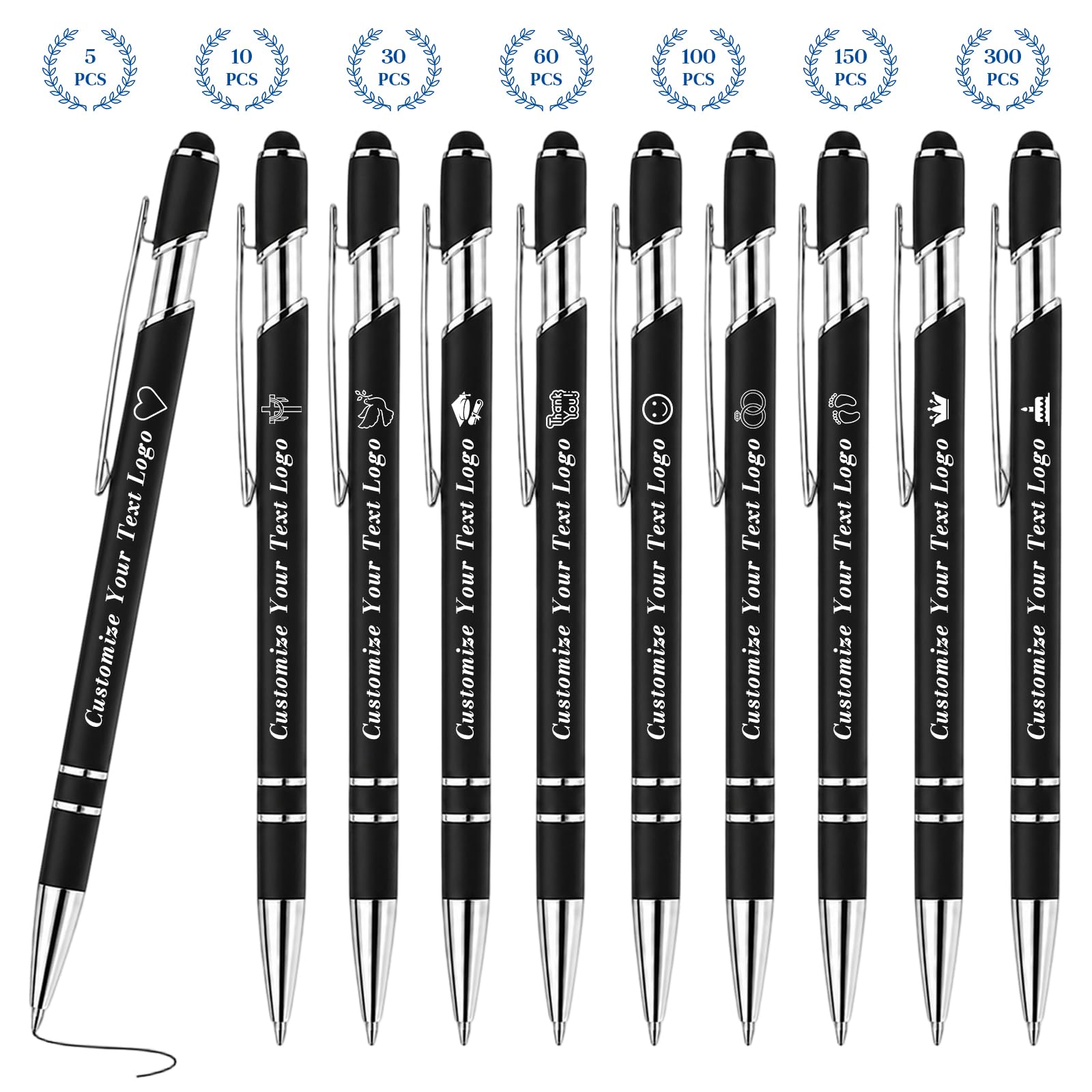 VJY Personalised Pen Bulk with Stylus Tip Customised Logo & Text Engraving