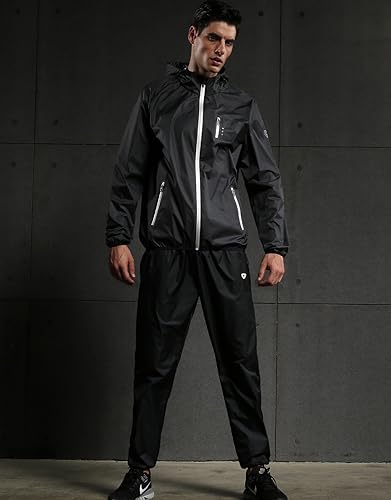 Miniatura 4 de Red Plume Chaqueta de sauna para hombre, sudadera deportiva al aire libre, sudadera con capucha y cremallera para hombre, chaqueta de manga larga