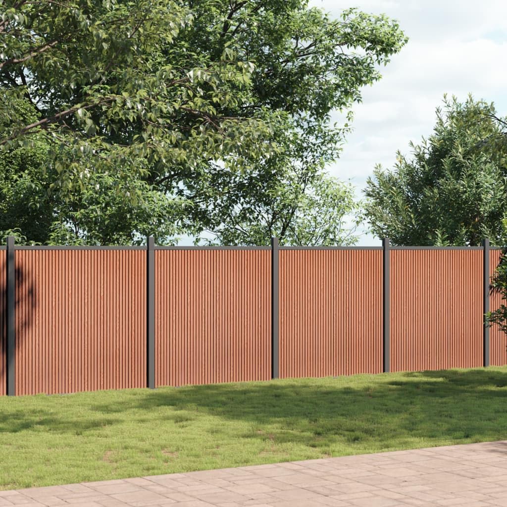 IKAYAA WPC-Sichtschutz, Sichtschutz-Zaun, Steckzaun, Sichtschutz Zaun WPC 699 x 186 cm, Sichtschutz Komplettset, Gartenzaun Holz, Braun