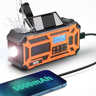 Raddy SD5 Wind Up Radio DAB/DAB+/FM Emergency Solar Radio, IPX5 Waterproof 5000 Rechargeable Battery Hand Crank Solar Power Bank, Torch, Compass for Hiking, Camping, Outdoor