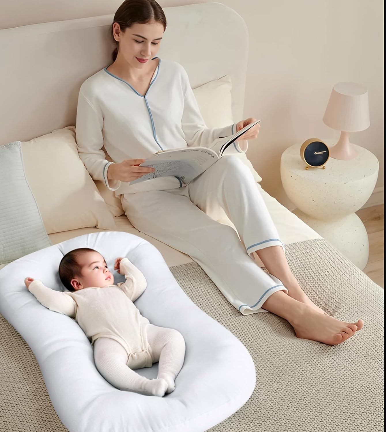 Baby Lounger for Newborn 0-18 Months, Bionic Design Infant Floor Seats & Loungers for Home and Travel, Soft Organic Cotton Baby Lounger, Newborn Babies Shower Gifts