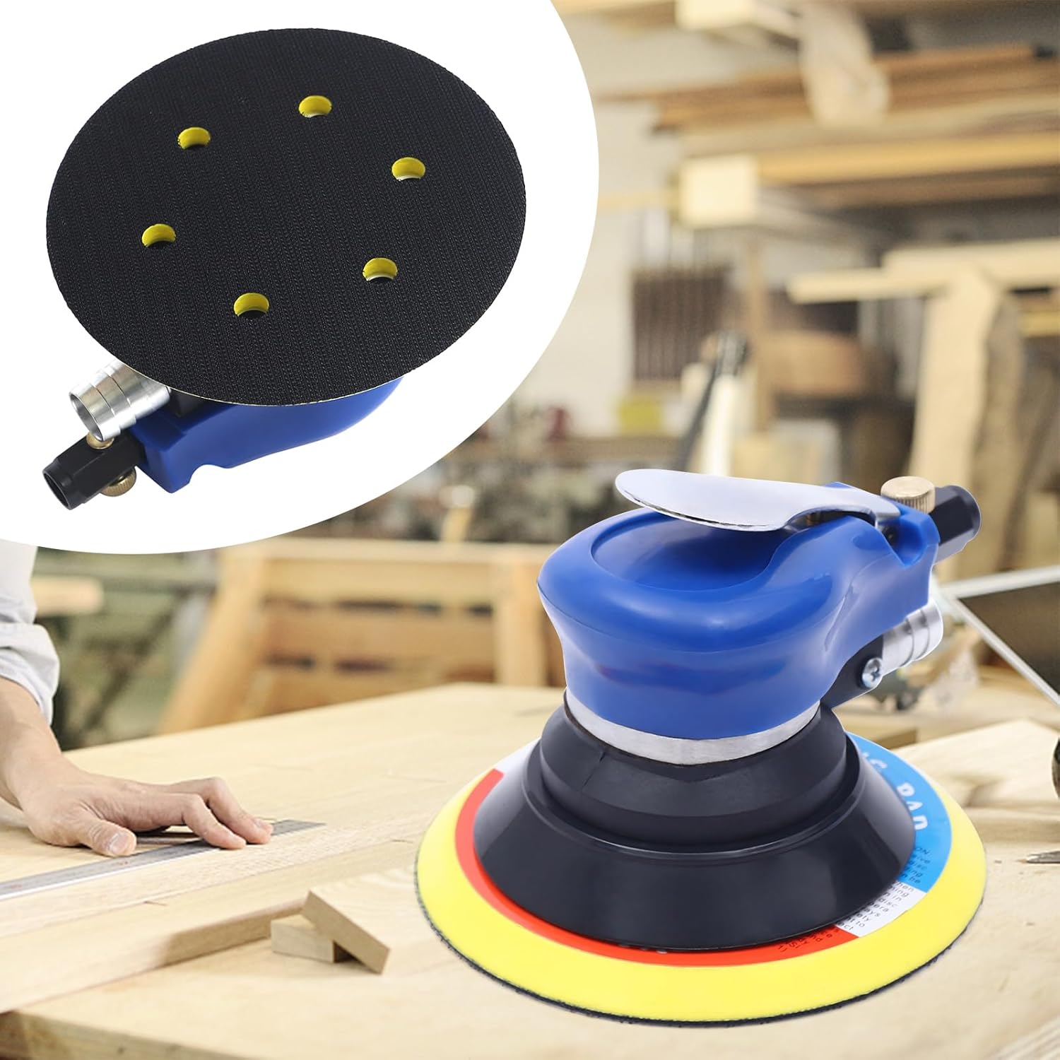 6" Air Random Orbital Sander, Pneumatic Palm Sanders for Wood Polisher Metal, Auto Body Work, Da Sanders, Dual-action Sander
