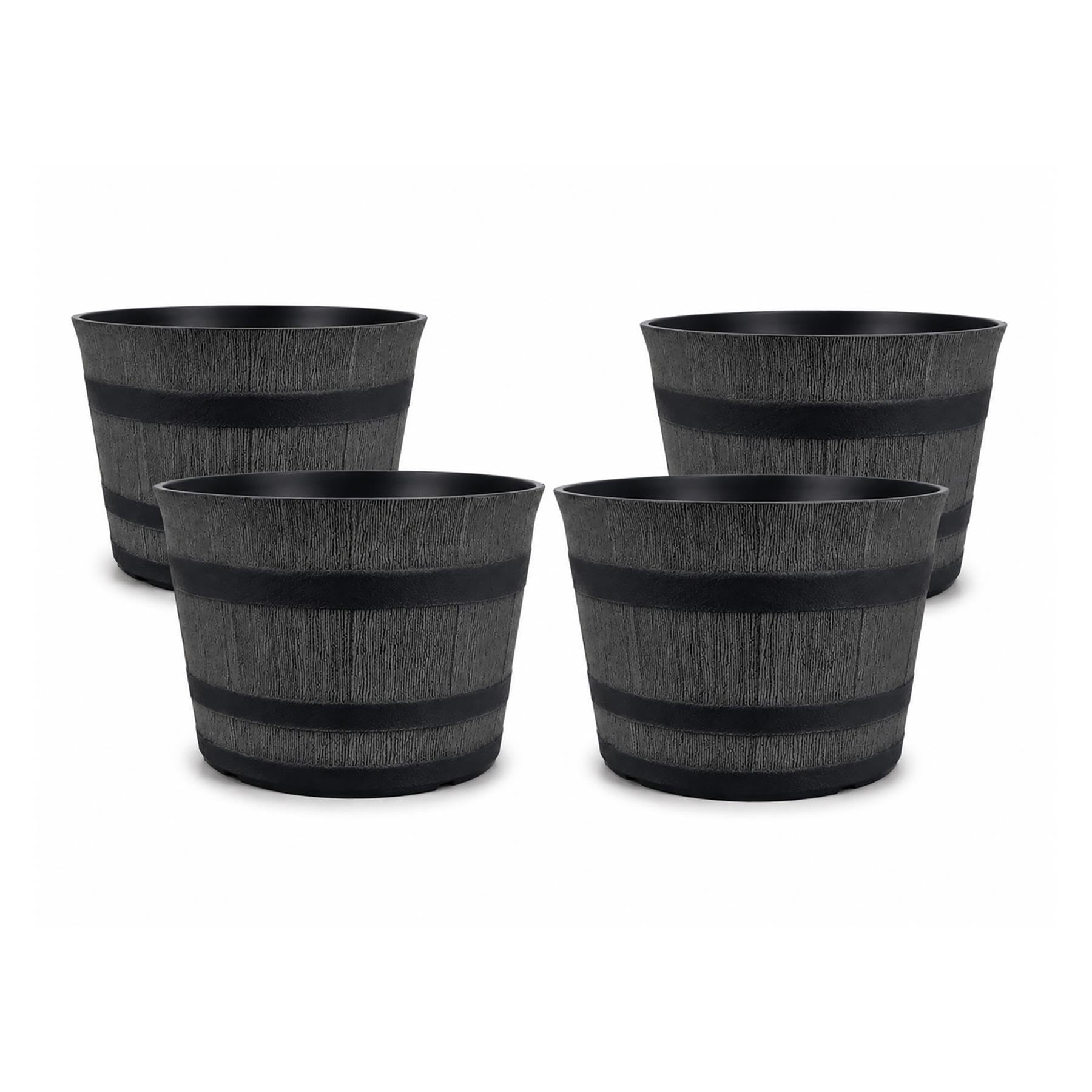 simpa Homestead Grey Half Barrel Cask Planter - Set of 4 Pots - 27.3cm (H) x 41cm (Dia) - Suitable for Indoor or Outdoor Use.