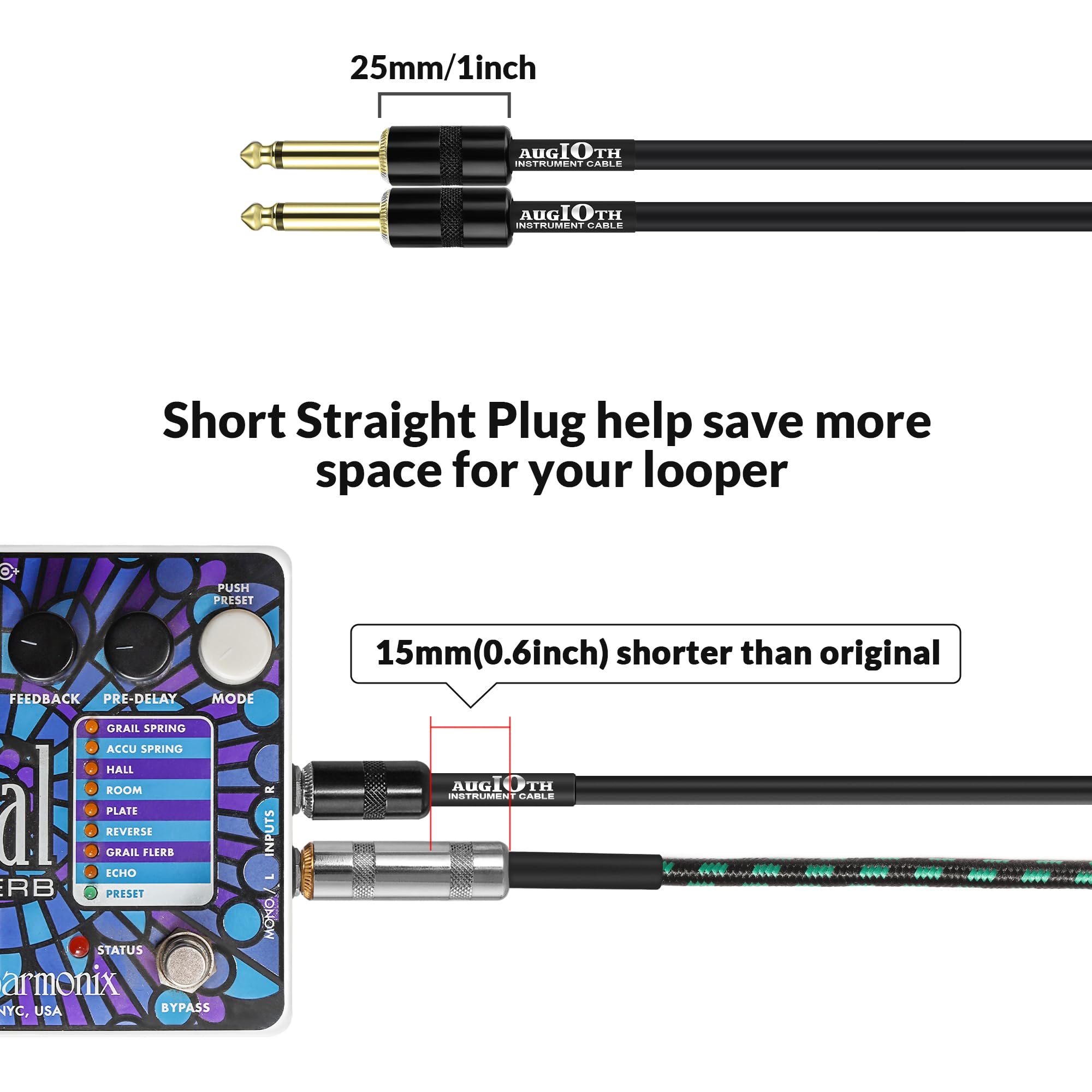 Cable de guitarra de 6 pies, 2 m, cable de conexión para pedal de efecto de guitarra, recto a conector dorado en ángulo