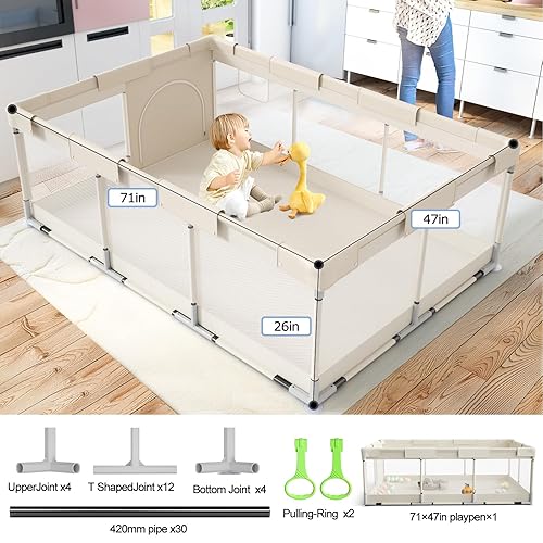 Miniatura 2 de Fodoss Baby Playpen, 71x47inch Large Playpen for Babies and Toddlers, Indoor & Outdoor Play Yard, Baby Fence Play Area