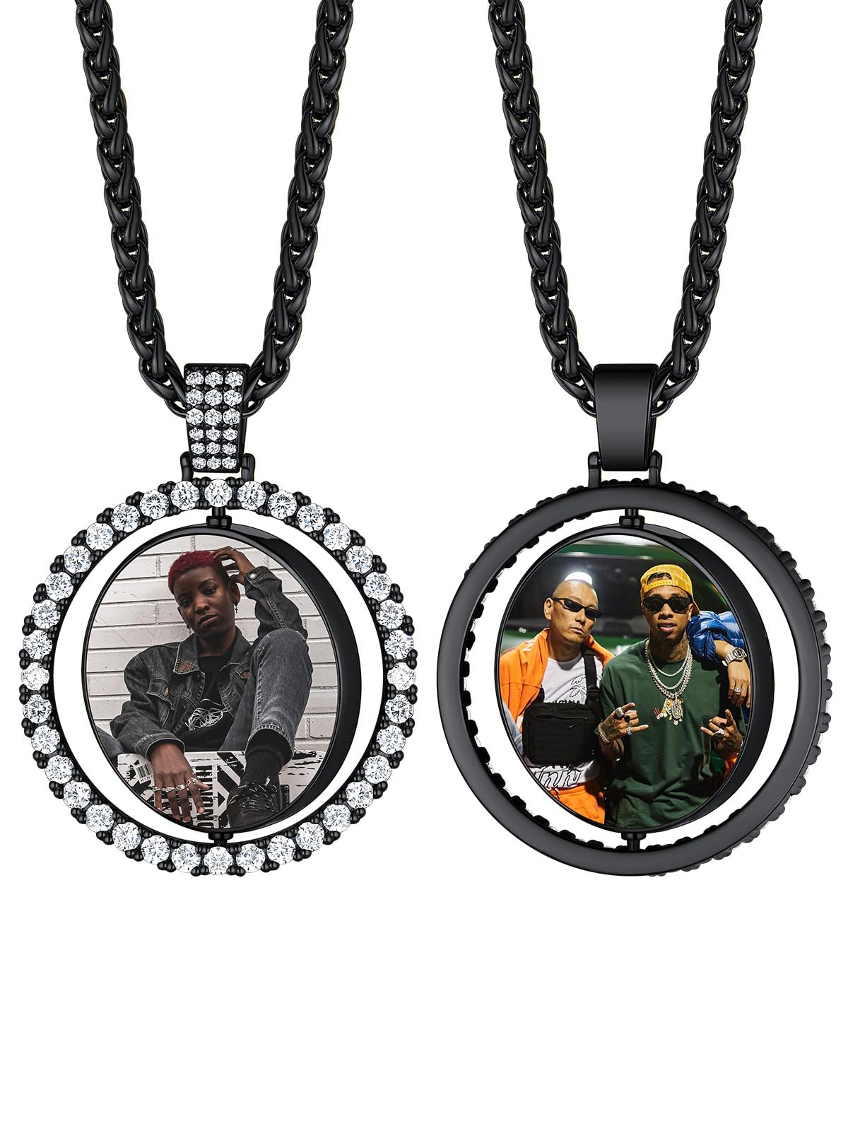 Custom4U Picture Necklace Personalized Photo Circle Chain for Men Women
