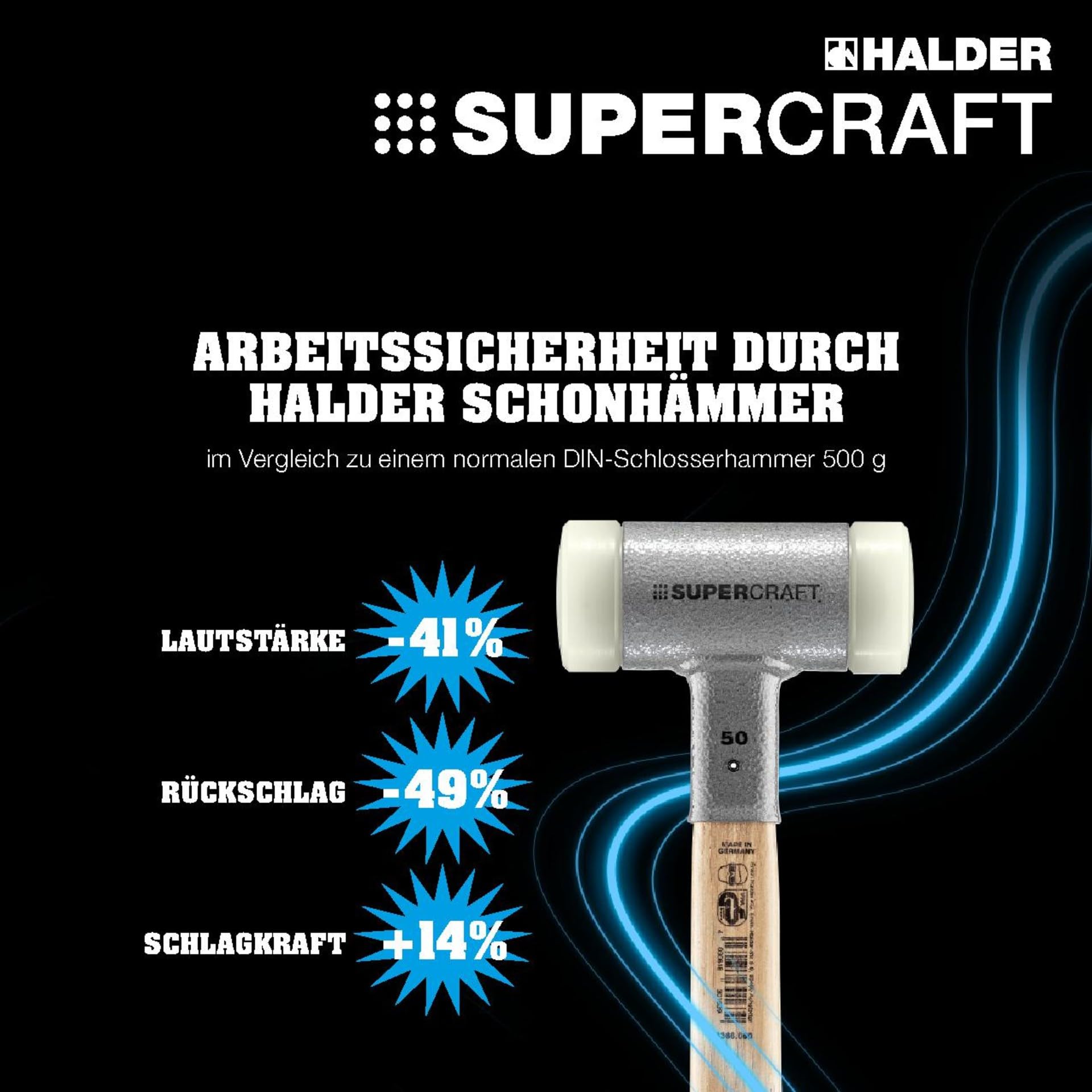 SUPERCRAFT-Schonhammer, mit schwingungsdämpfendem, ergonomisch geformtem und lackiertem Hickorystiel | D=50 mm | 3366.050