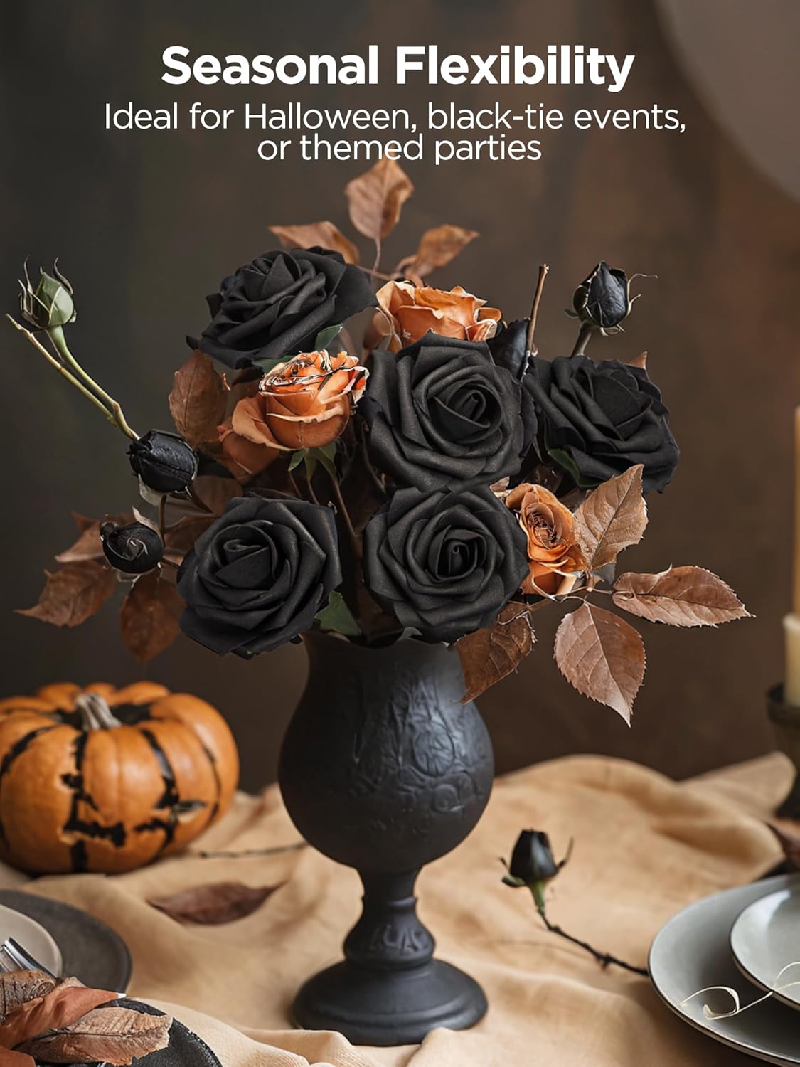 InnoGear Artificial Flowers, 50 Pcs Black Foam Fake Roses Bulk with Stems for Decoration DIY Wedding Bouquets Centerpieces Bridal Shower Party Valentines Christmas Tree - Image 4