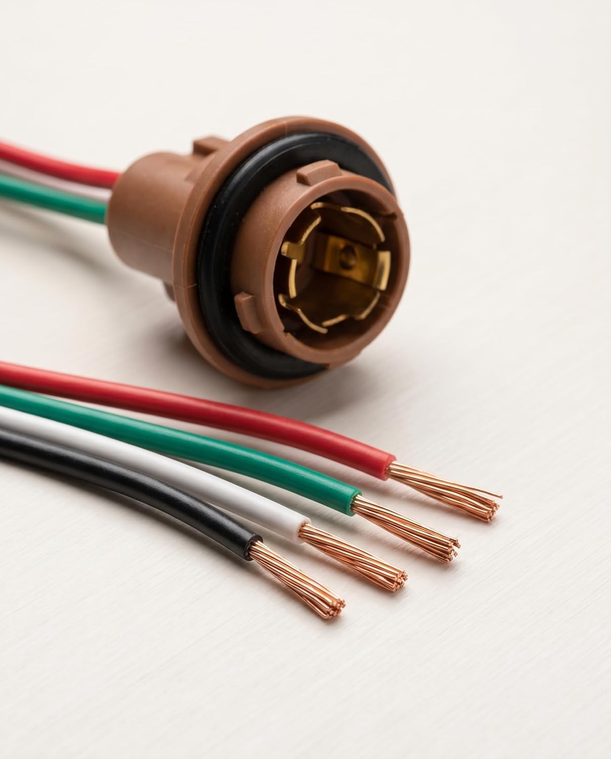 2 PCS 7443 Brake Light Bulb Sockets, Waterproof Insulated Plastic Tail Lights Holder with Wiring Harness, Female Pigtail Connector for 7440, 7441, T20, 992A Turn Signal (Brown)