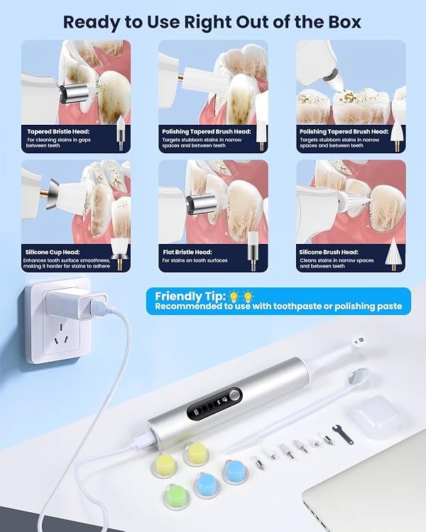 Rechargeable Electric Tooth Polisher Kit, 6 Heads, 4 Modes, IPX6, Type-C by Vastaint - Image 4