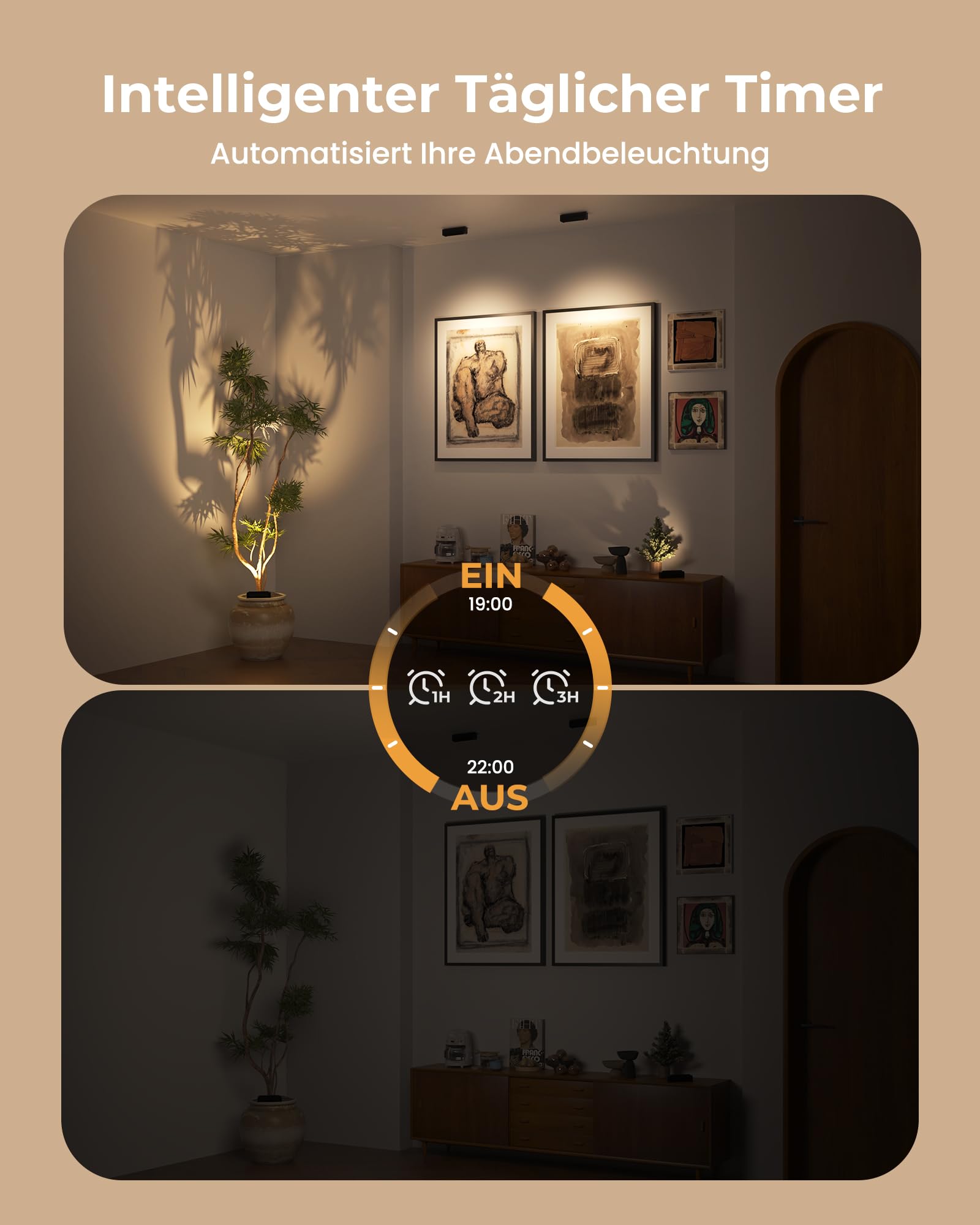 PopoIron Spotlight Aufladbar Innen, 5500mAh Kabellose Strahler Innen mit Täglichem Auto-Timer, 3 Farben Dimmbar＆Fernbedienung, Wandspot Wandleuchte Bilderbeleuchtung für Pflanzen Wandbilder