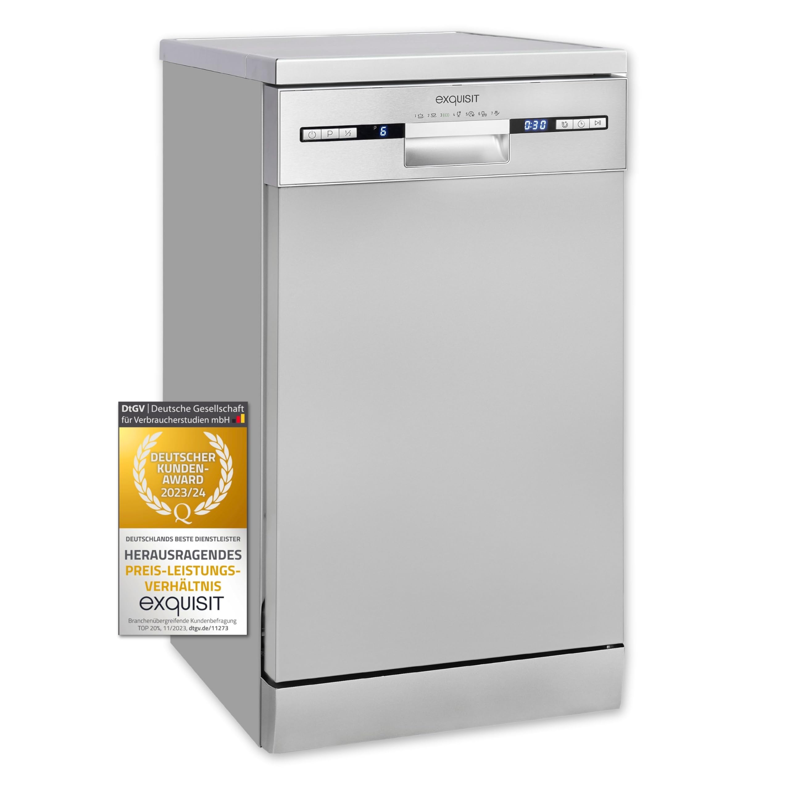 Exquisit Geschirrspüler GSP9309-030E 9 Maßgedecke Energieeffizienzklasse E 49 dB(A) silber