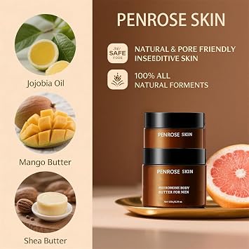 Penrose Skin Pheromone Body Butter for Men, Cologne-Infused Moisturizer & Scent Balm, Long-Lasting Hydration & Attractive Fragrance, Non-stick, Alcohol-Free, for Dry & Sensitive Skin (1pc)