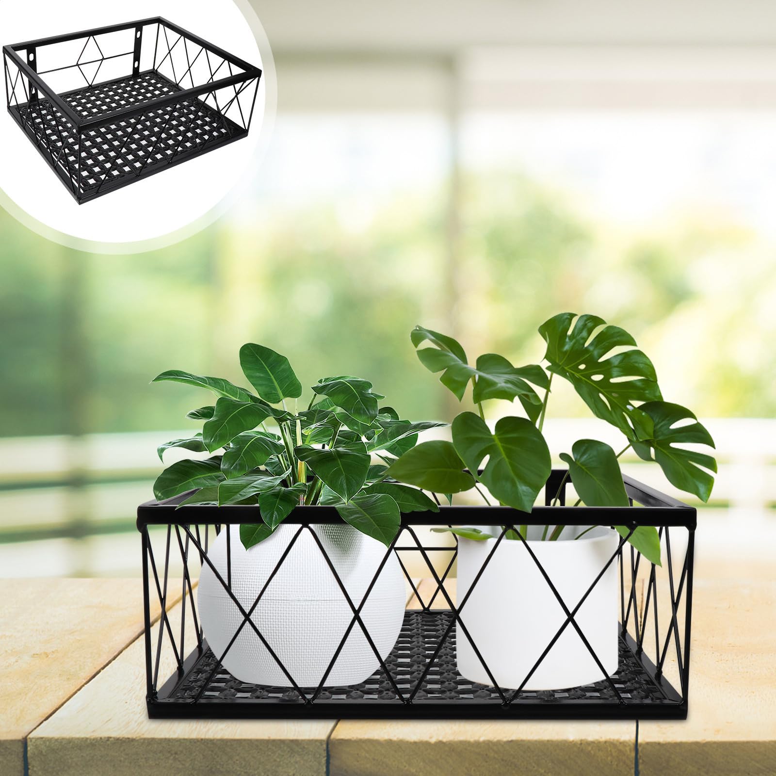 Supporto per Vasi da Balcone in Metallo Nero, Robusto e Decorativo