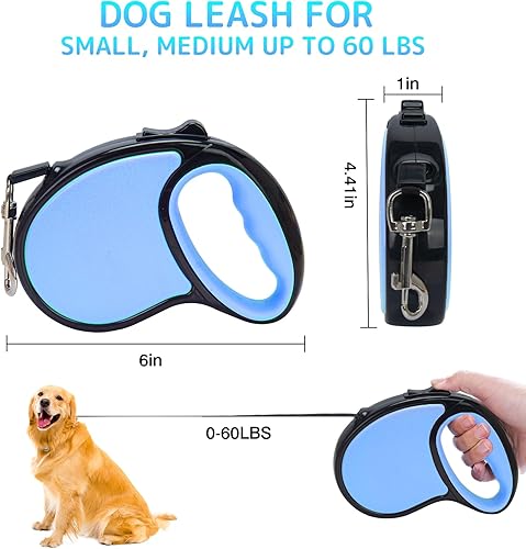 Miniatura 2 de Correa retráctil para perro, correa retráctil para perro de 16 pies, con mango antideslizante, cinta de nailon fuerte sin enredos, freno con una