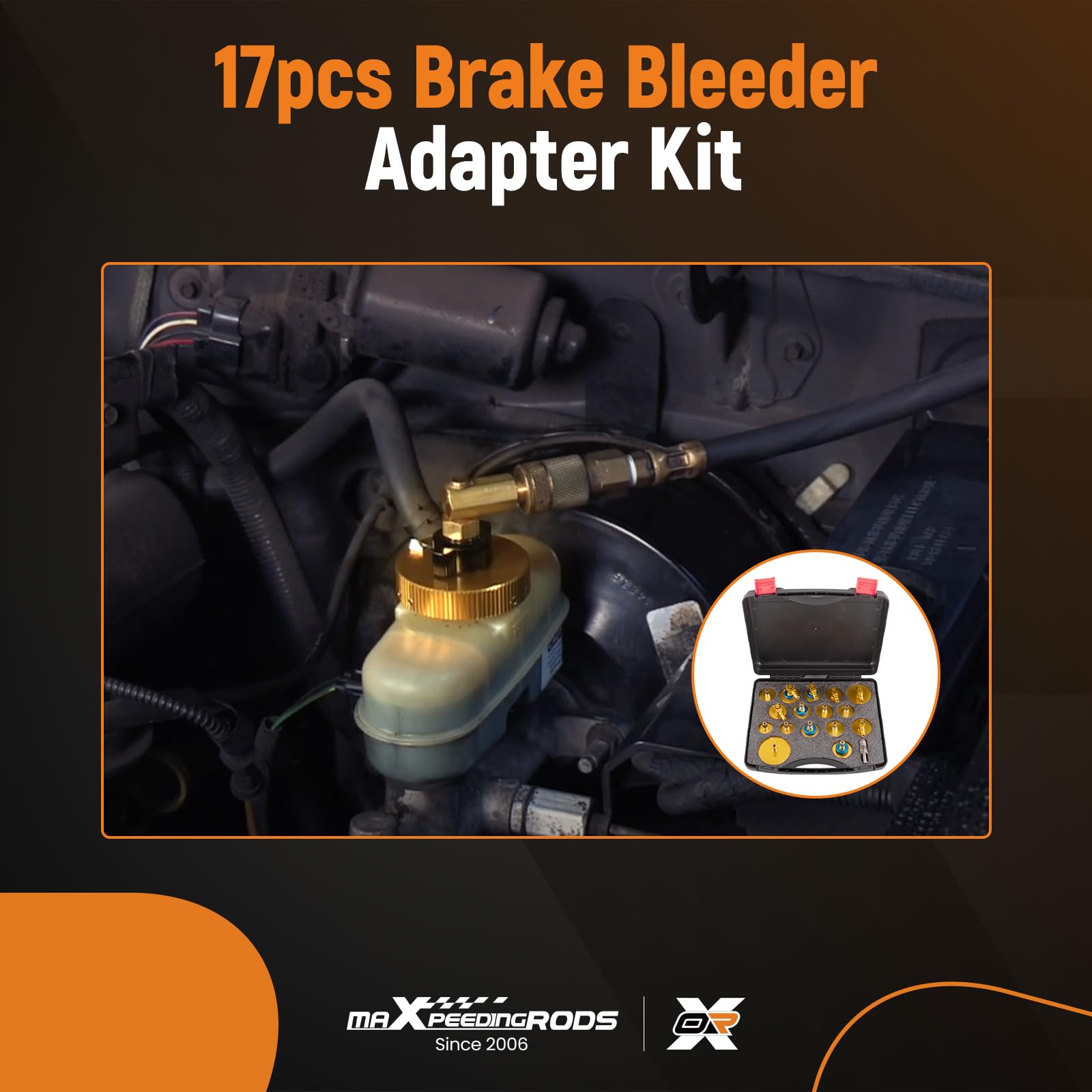 maXpeedingrods Juego 17pz purgador frenos adaptador fluido frenos | Kit purgador cilindro maestro, herramienta purga frenos con adaptador recambio y codo