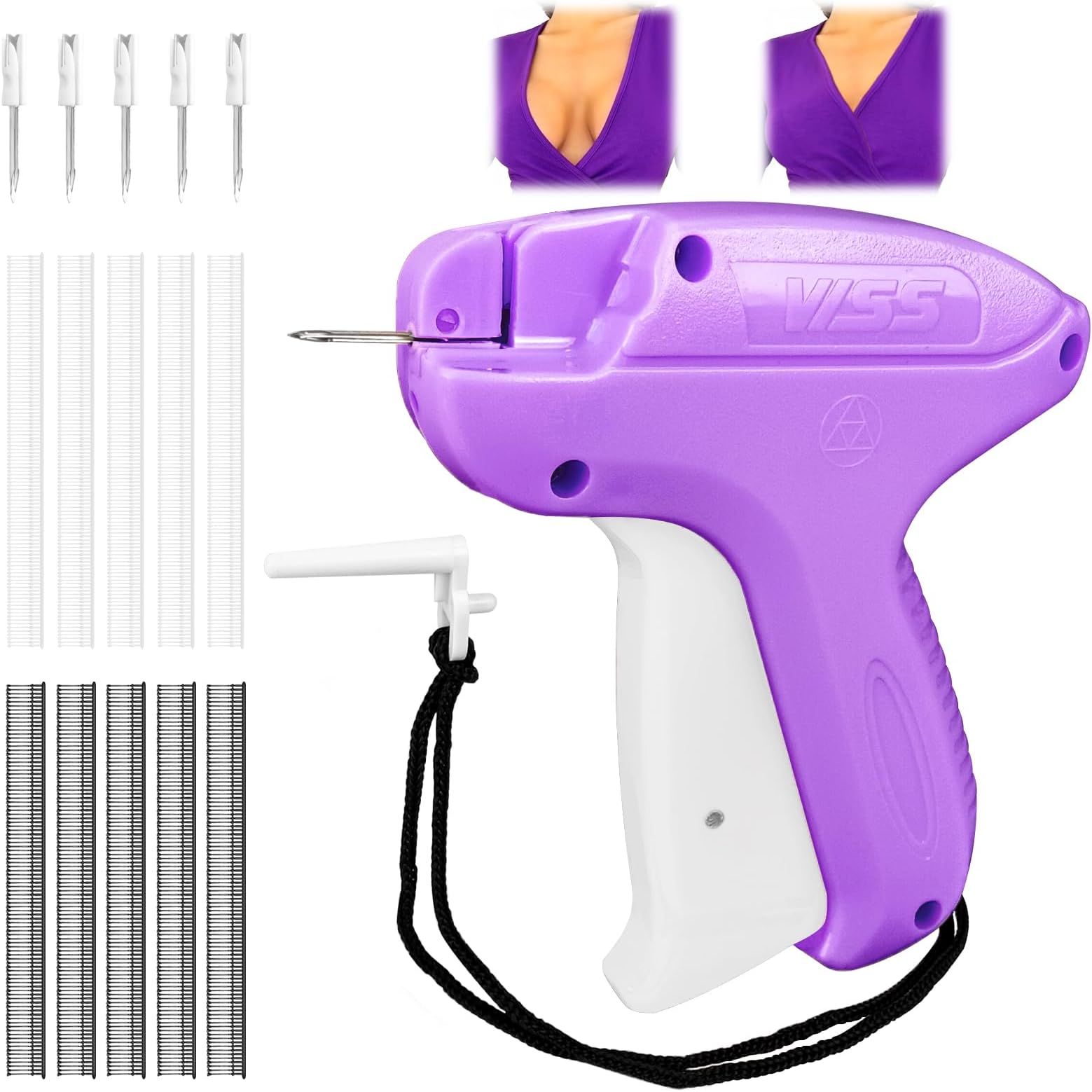 Micro Stitch Gun for Clothes - Quick Clothing Fixer with 5 Needles and 1000 Micro Fasteners (Purple)