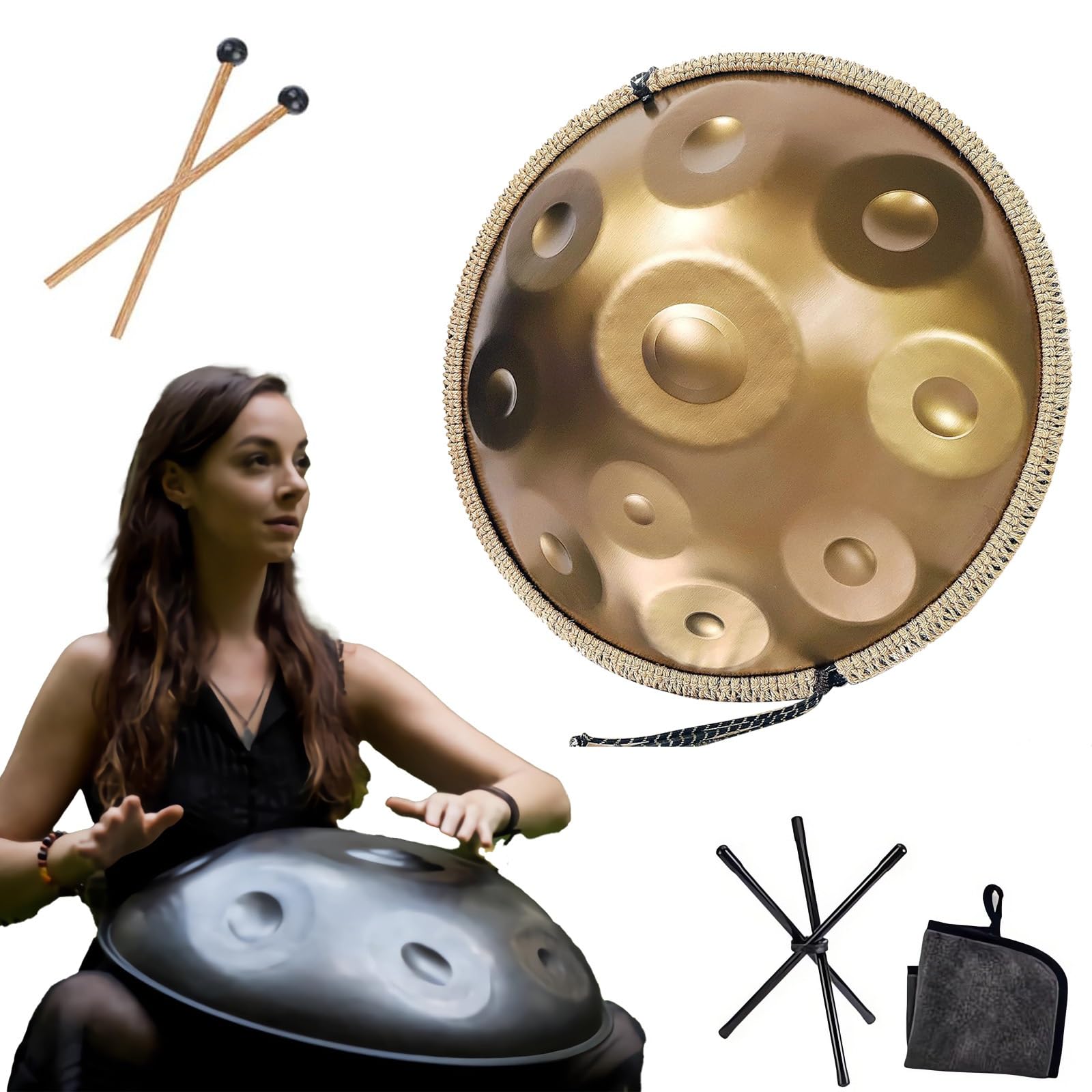 432Hz/440Hz bęben ręczny, 9/10/12 nut stalowy bęben ręczny dla początkujących i profesjonalnych graczy, instrument perkusyjny 56-calowy z miękką torbą, młotkami i statywem bębnowym (kolor: 432Hz,
