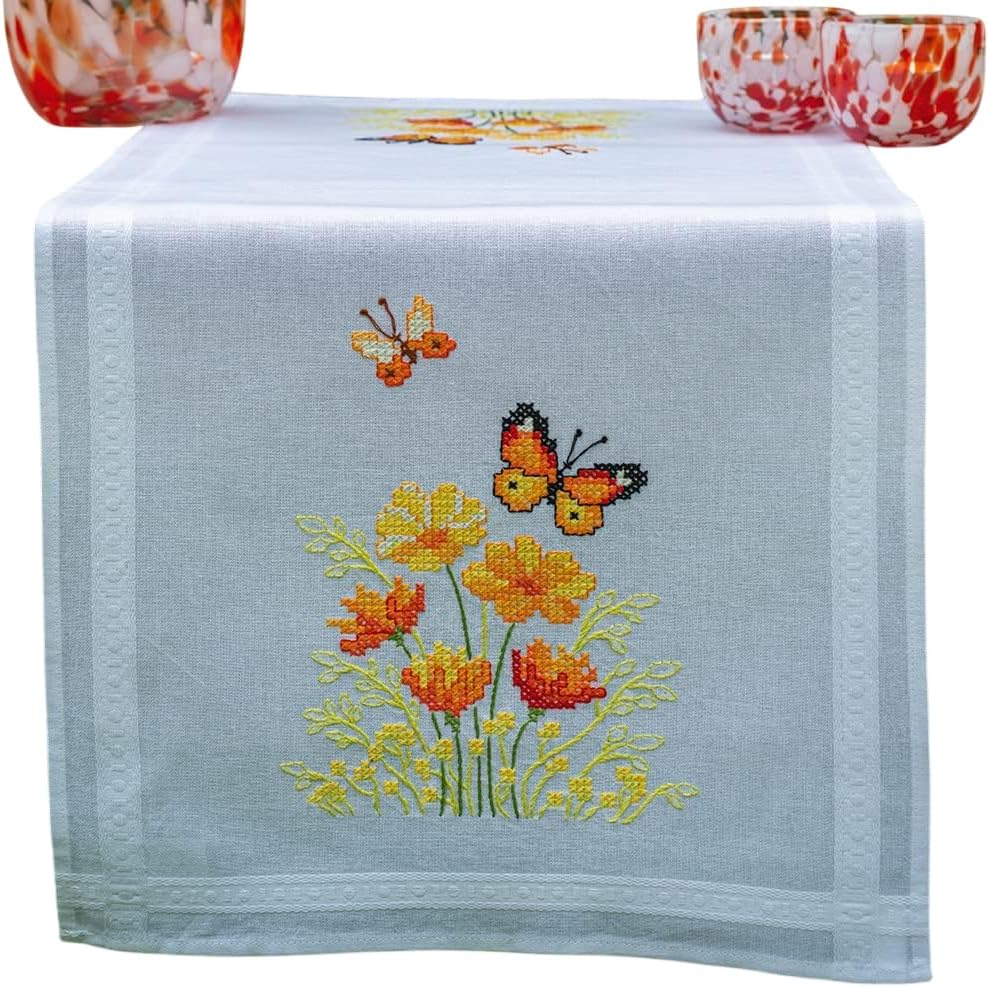 Vervaco Stamped Cross Stitch FLWR BTTRF, Orange Flowers and Butterflies
