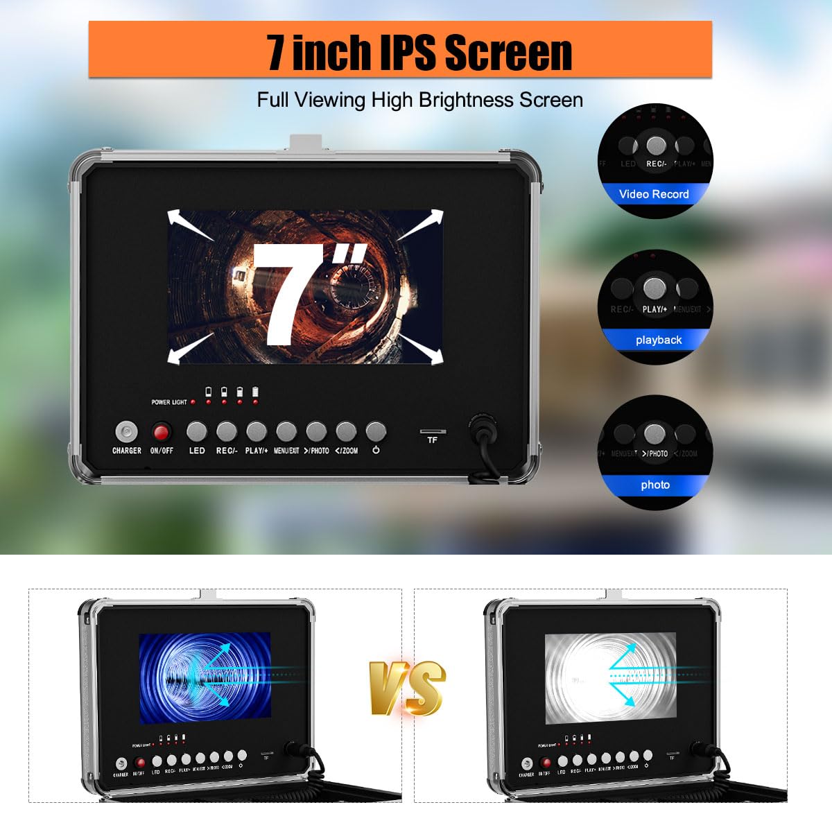 Telecamera di Ispezione tubi 30M, Telecamera per Fognatura Impermeabile IP68 con DVR, 7'' Schermo Professionale Telecamera Endoscopio 16GB
