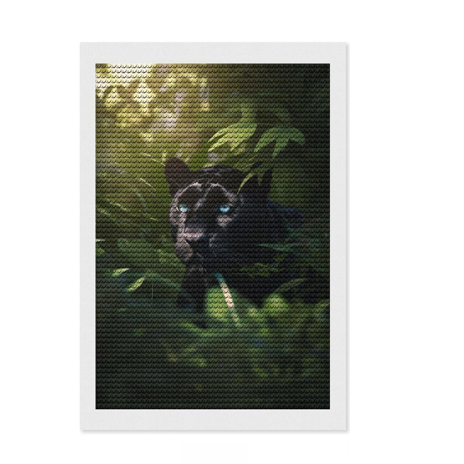 Junmoney Green Jungle Black Panther Full Drill Diamond Painting Kit 8"x12", for Adults, Living Room Decor, Enjoyable At-Home Hobby, Gift Idea