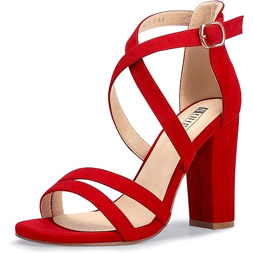 IDIFU Women's Chunky High Heel Sandal Strappy Open Toe Ankle Strap Dress Shoes for Women Bridesmaid Ladies in Wedding Bridal Evening Homecoming Prom