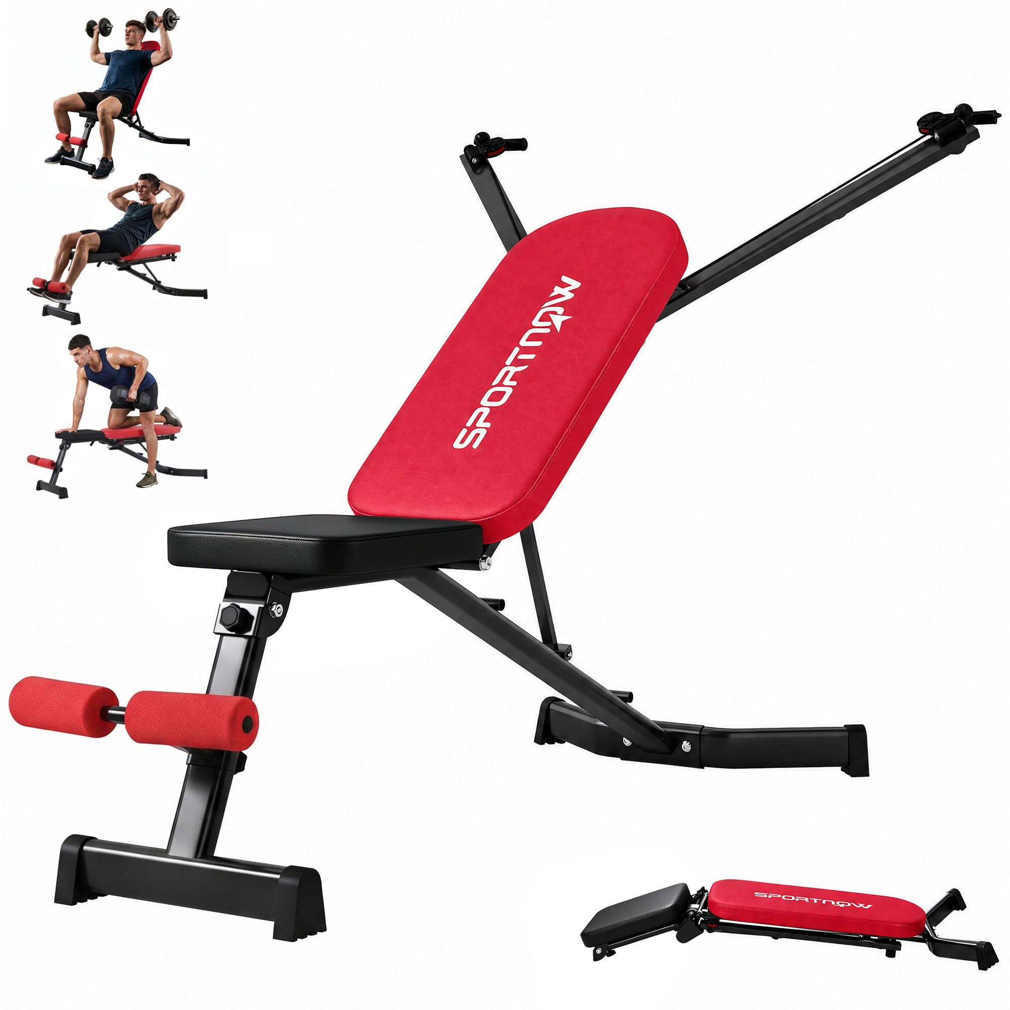 SPORTNOW Banco de Musculación Plegable, Respaldo Ajustable en 3 Niveles