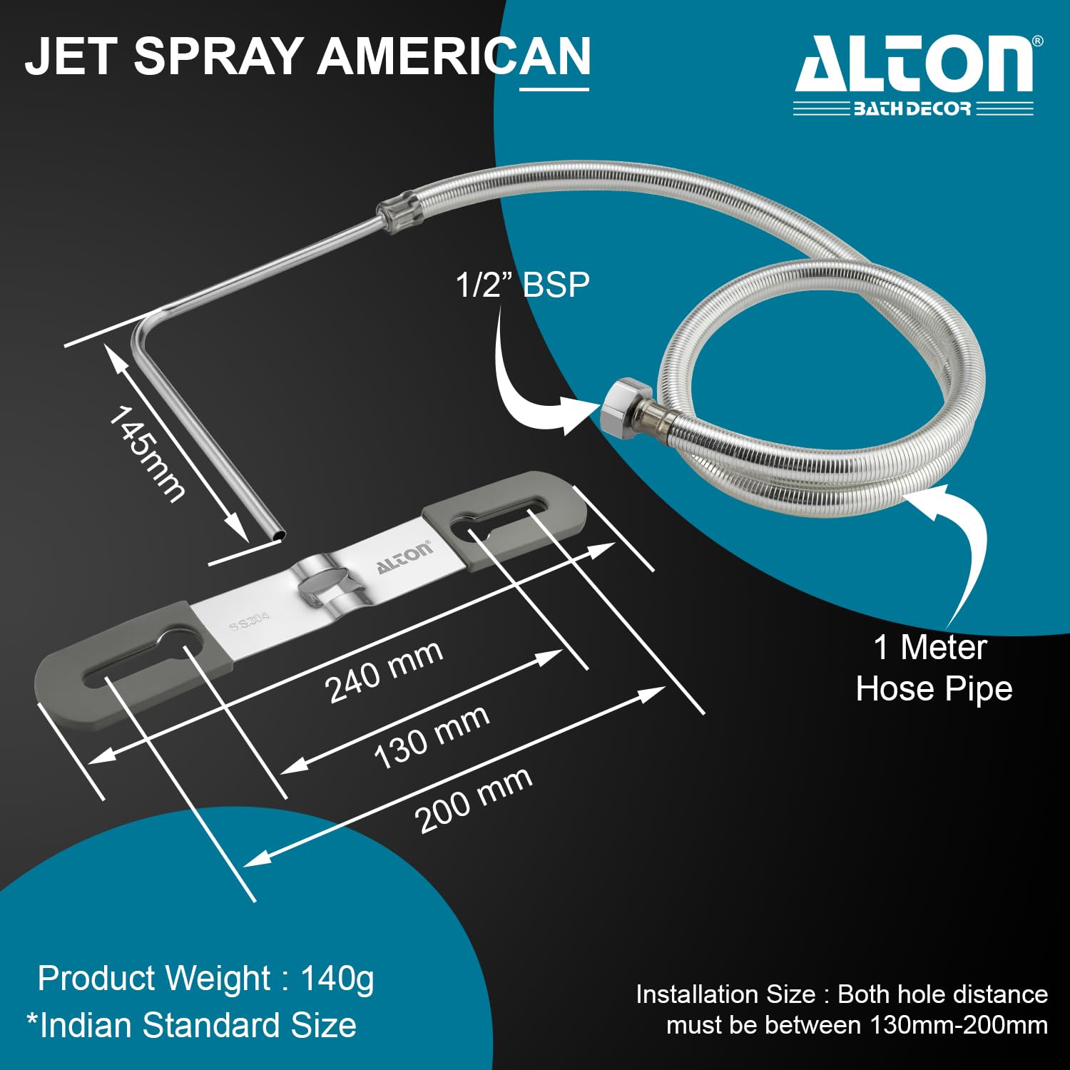 ALTON ALD245, 1 Meter Jet Spray American, Silver