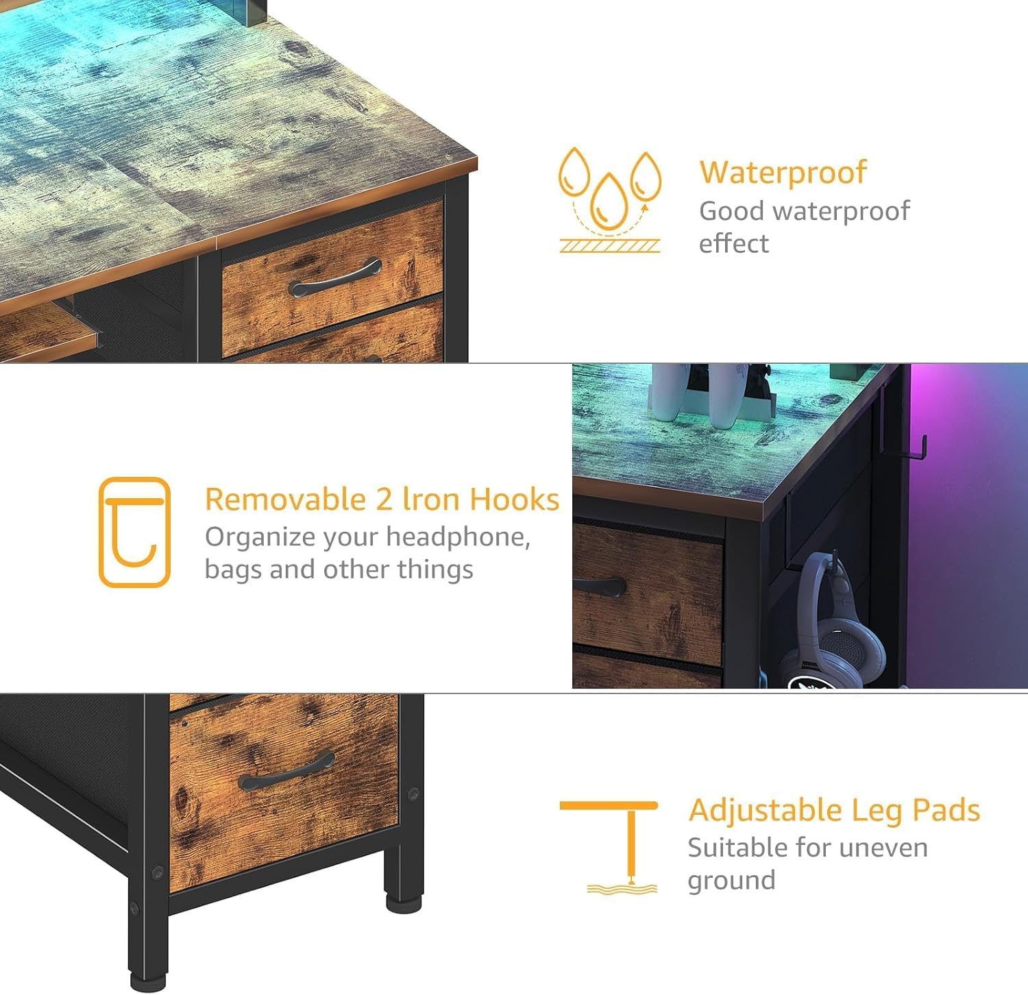 Rustic Office Desk with File Cabinet - 47 Inch Computer Desk with Keyboard Tray Drawers Storage Monitor Stand Power Outlets, Work PC Desks for Adult Boys Teen Home Office, Rustic Brown