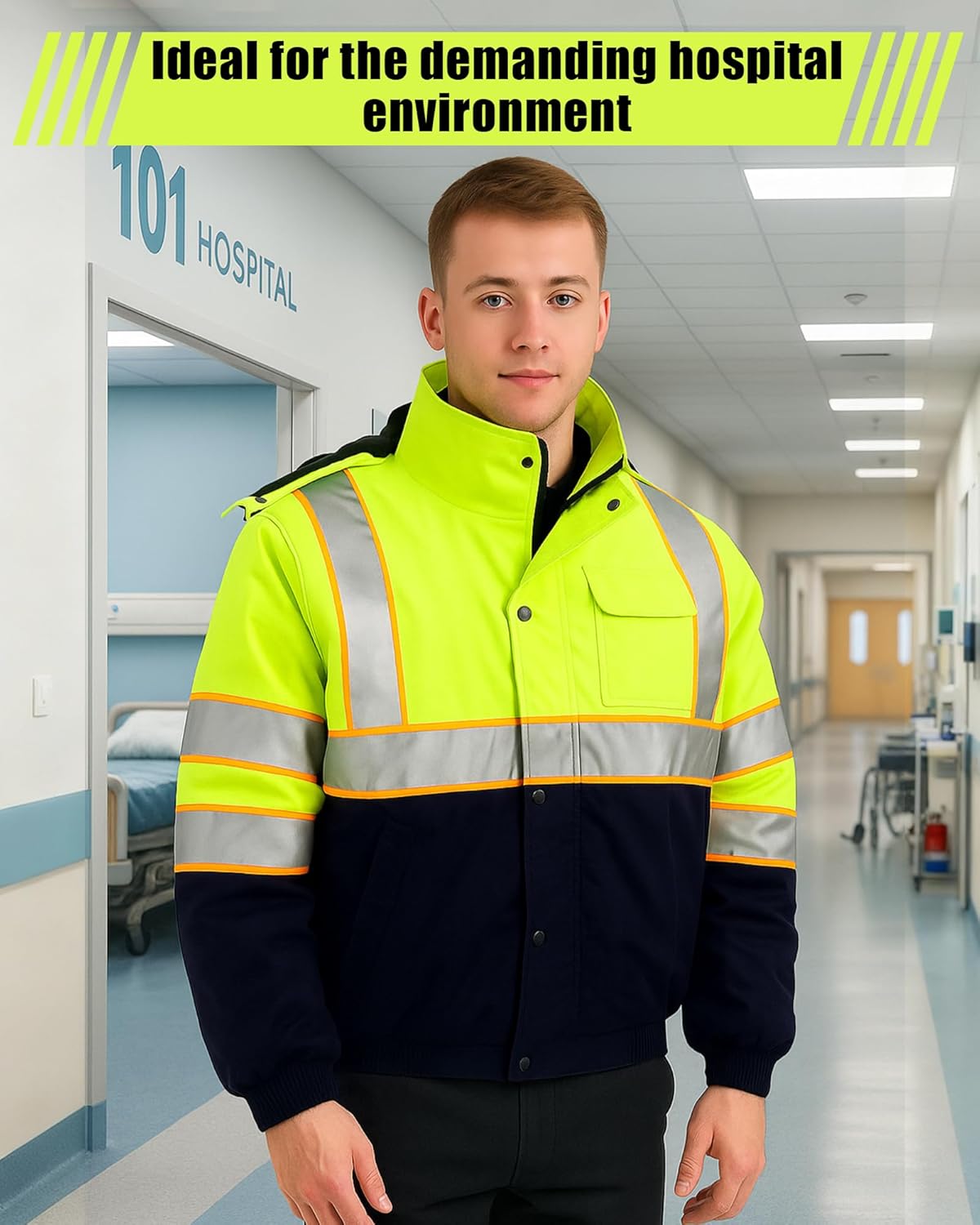 2 Pack Hi Vis Safety Jacket Unisex 150d Reflective Winter Rain Waterproof Coat for Bomber Construction Work - Image 7