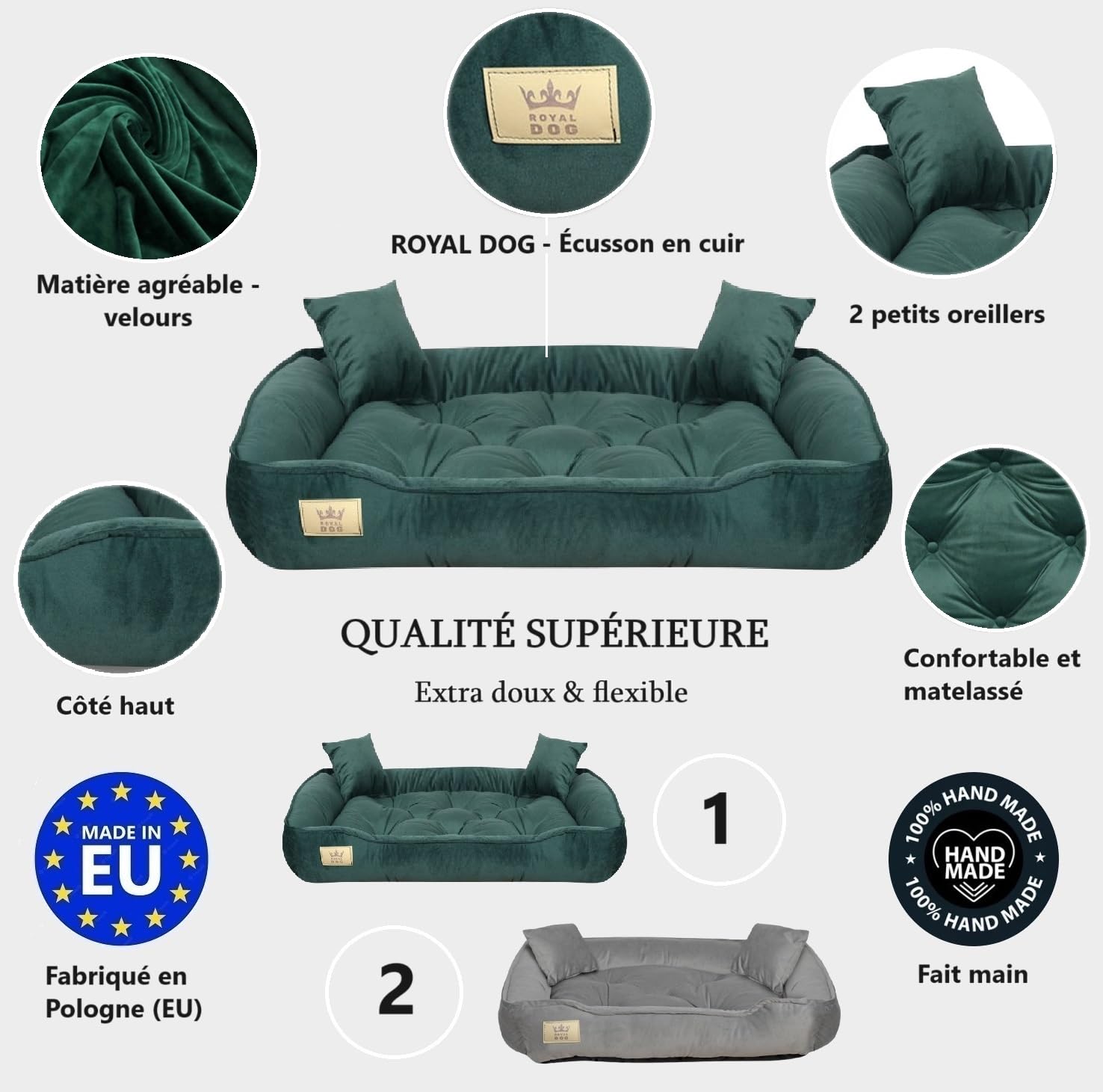 Un lit pour très Grands Chiens XXL 130x105 cm | Lit pour Chien Lavable, Ultra Doux | Canapé Chien Orthopedique | Moelleux et Douillet, Super Doux | Made in EU Vert