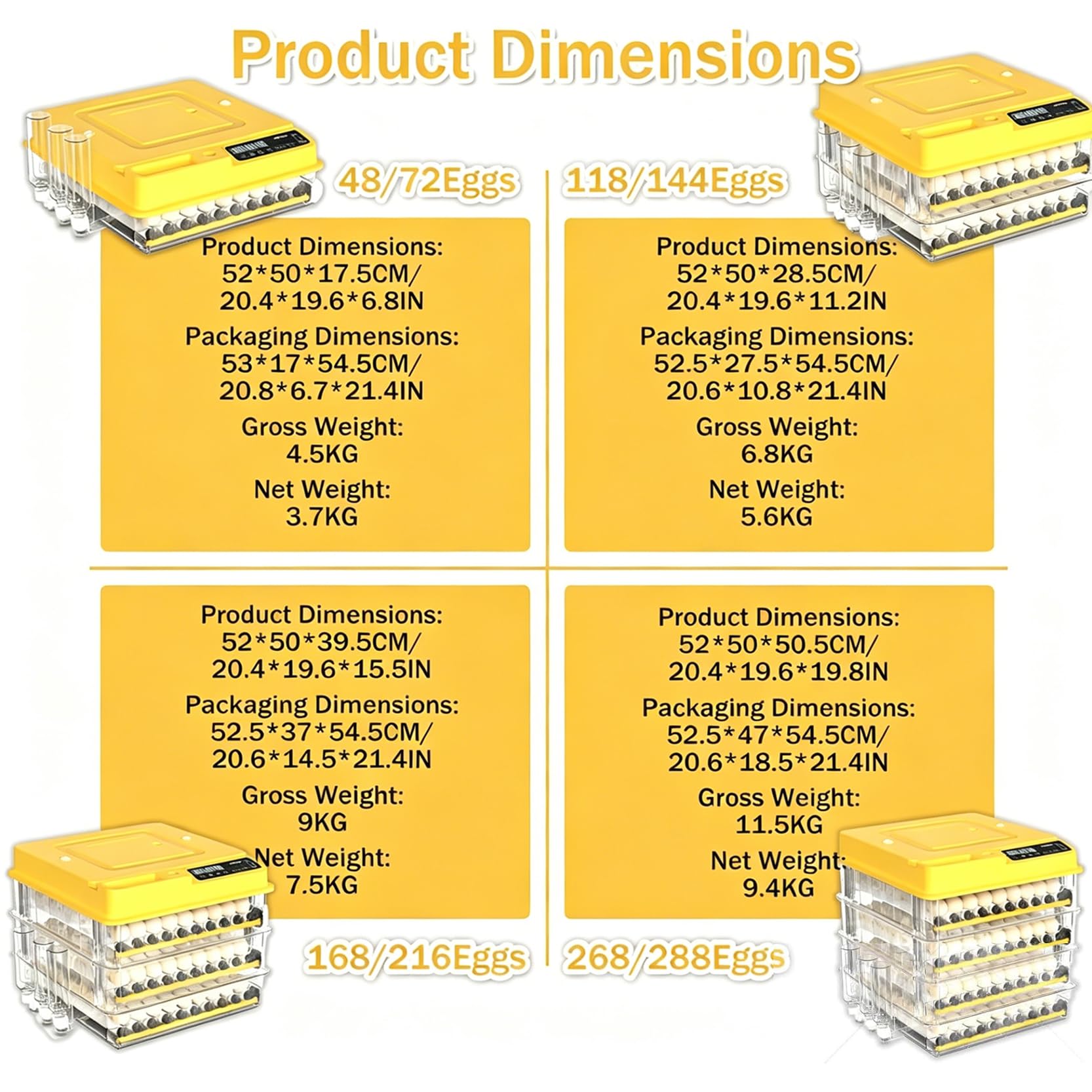 Incubadora de Huevos Profesional 288, Incubadoras de Huevos Eléctricas con Llenado Automático de Agua, Contador Diario, Máquina de Ofoscopia y Control Total del Clima Criadora de Pollos Para P 48Eggs