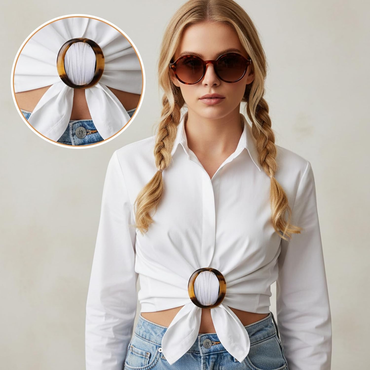 7pcs Tshirt Clip, Shirt Ties Clips for Women, Elegant Tshirt Ties Rings, Simple Resin Tshirts Clips For Women for The Side for Woman Girls, Buckles, Fasteners Sewing Supplies image 2