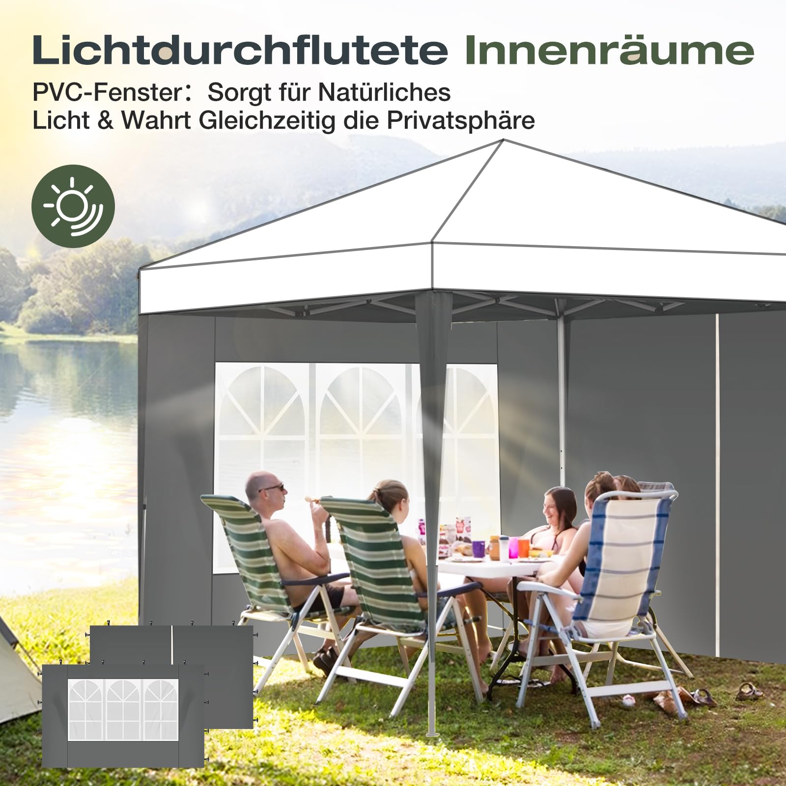 Sekey 2PCS Seitenwände für Pavillon 3x3 Wasserdicht Winterfest, Seitenwände für Pavillon Partyzelt Gartenzelt 3x3m, 1 Fenster 1 Tür, (Grau, 1 Fenster 1 Tür)