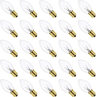 25 Pack C9 Replacement Bulbs Christmas Lights Outdoor, C9 Clear String Lights Repalcement Bulbs Fits in C9/E17 Base, 7W Vintage Christmas Light Bulbs for Indoor Outdoor Home Decorations