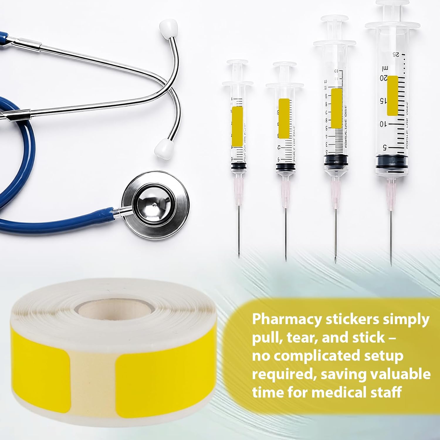 5Rolls Medical Syringe Labels 1.5"x0.5", Write-On Medication Labels-Yellow | Label Stickers, Sticky And Writable Medicine Stickers Suitable for Medicines, Pills, Syringes, and Food