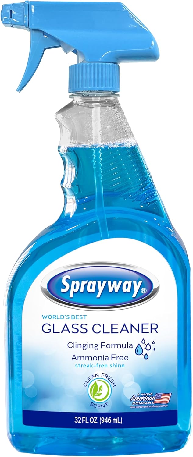 sprayway glass cleaner liquid spray, 32oz, pack of 6 | ammonia-free, streakless, foaming action | recyclable bottle, fresh fragrance | removes fingerprints, dust, dirt, smoke film | all glass surfaces