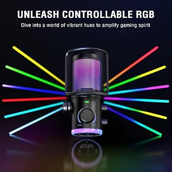 Fifine Gaming Computer Microphone with Boom Arm Set,Streaming USB Desktop Mic with RGB,Mute Button Kit,Metal Microphone Stand with Heavy Duty Clamp,3/8 to 5/8 Adapter for Recording,Studio-AM6+CS1