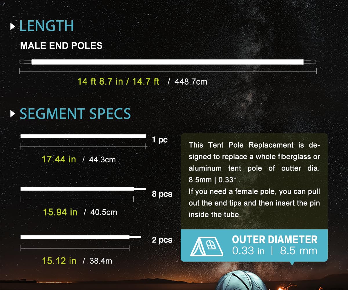 Tent Poles Replacement 8.5mm/0.33