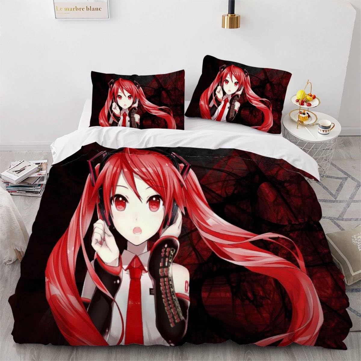 AKATIE Duvet Cover King Size 3d Printed Adults Teenager Microfiber Fluffy Kingsize Bedding Anime Manga Girl Comforter Cover King Size Bedding with Pillowcases（230x220）