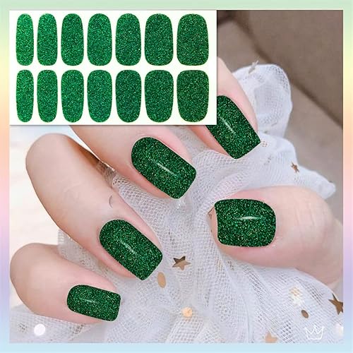 Miniatura 4 de JERCLITY 24 hojas de tiras de esmalte de uñas de color sólido con purpurina con lima de uñas, calcomanías autoadhesivas de uñas completas para
