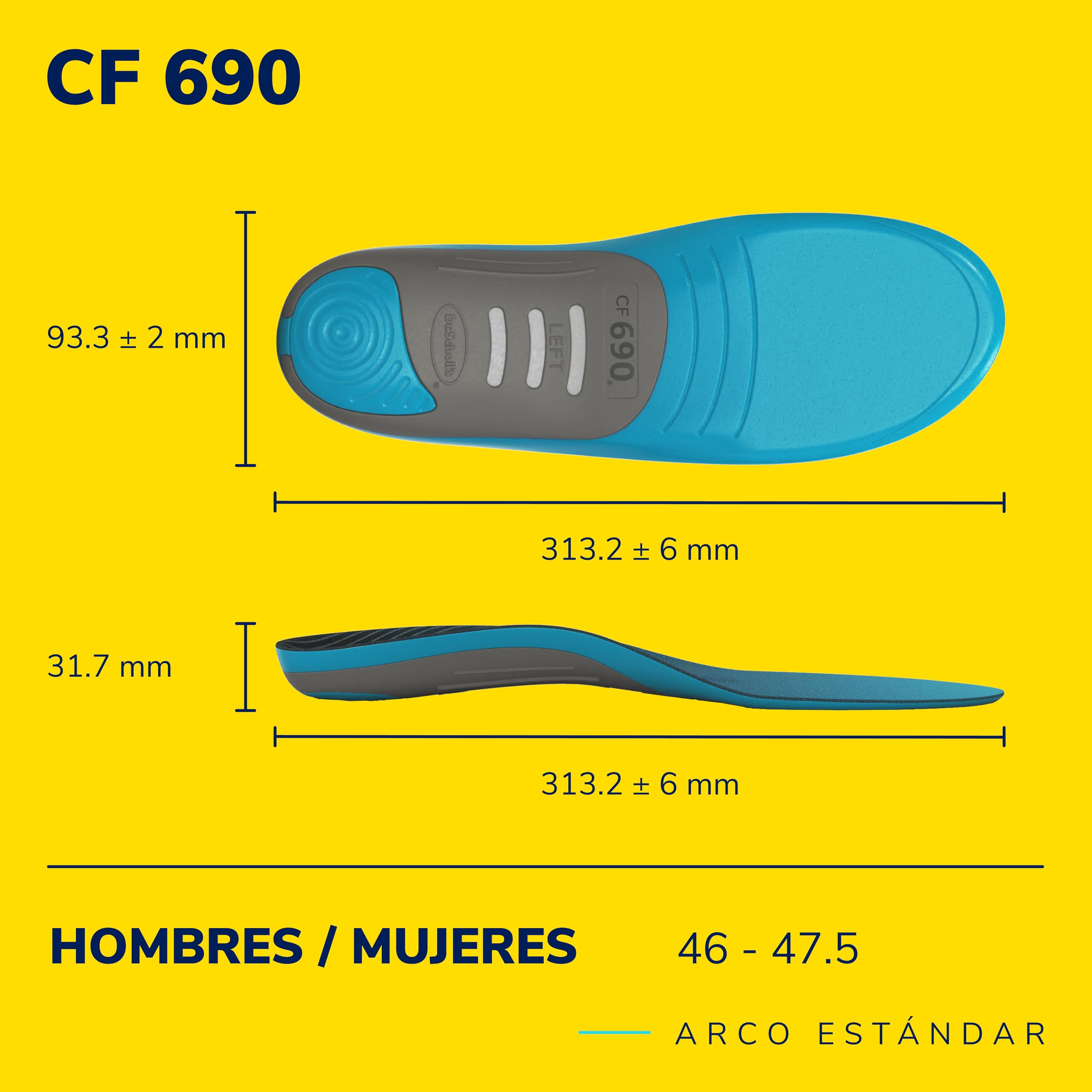 Plantillas Dr. Scholl's Custom Comfort - Plantillas para fascitis plantar - Plantillas estándar para zapatos con soporte de arco para mujeres talla, hombres 46-47.5, comodidad todo el día CF690