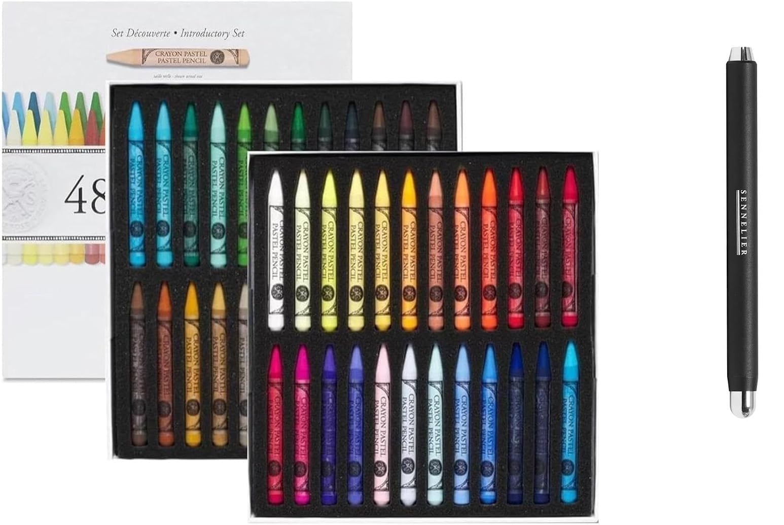 Sennelier 48 halbe Pastellkreide, trocken und extra dünn, Pastellkreidehalter und 1 Karte