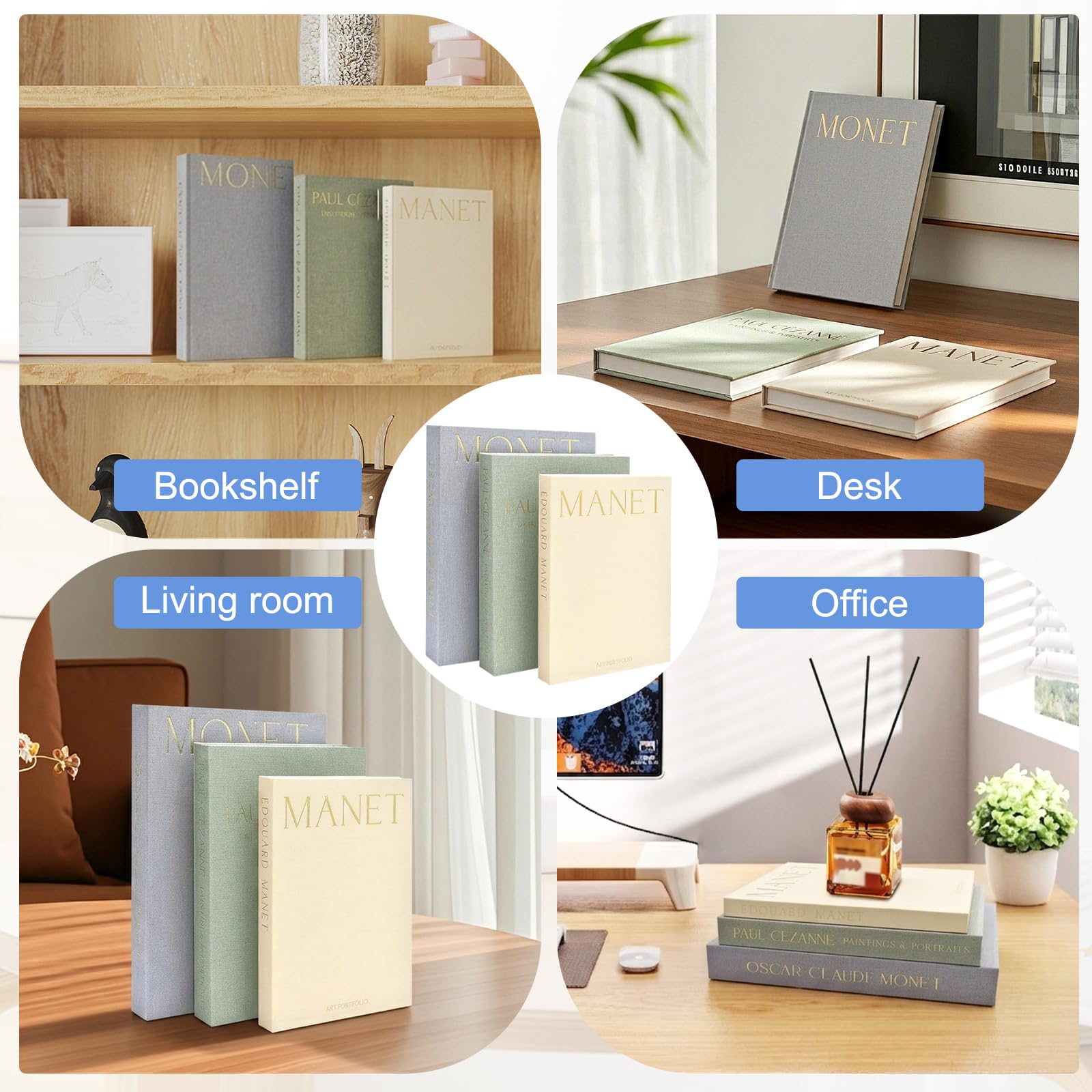 3 libri decorativi con spazio nascosto, scatola per libri con chiusura magnetica, libri decorativi, impilabili l'uno sull'altro e design Nesting, contenitore per tavolino da caffè, scaffale, ufficio e