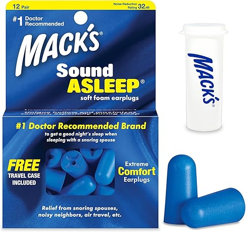 Macks Sound Asleep - Tapones para los oídos de espuma suave 12 pares 32 dB de alto NRR cómodos tapones para los oídos para dormir roncar viajar y